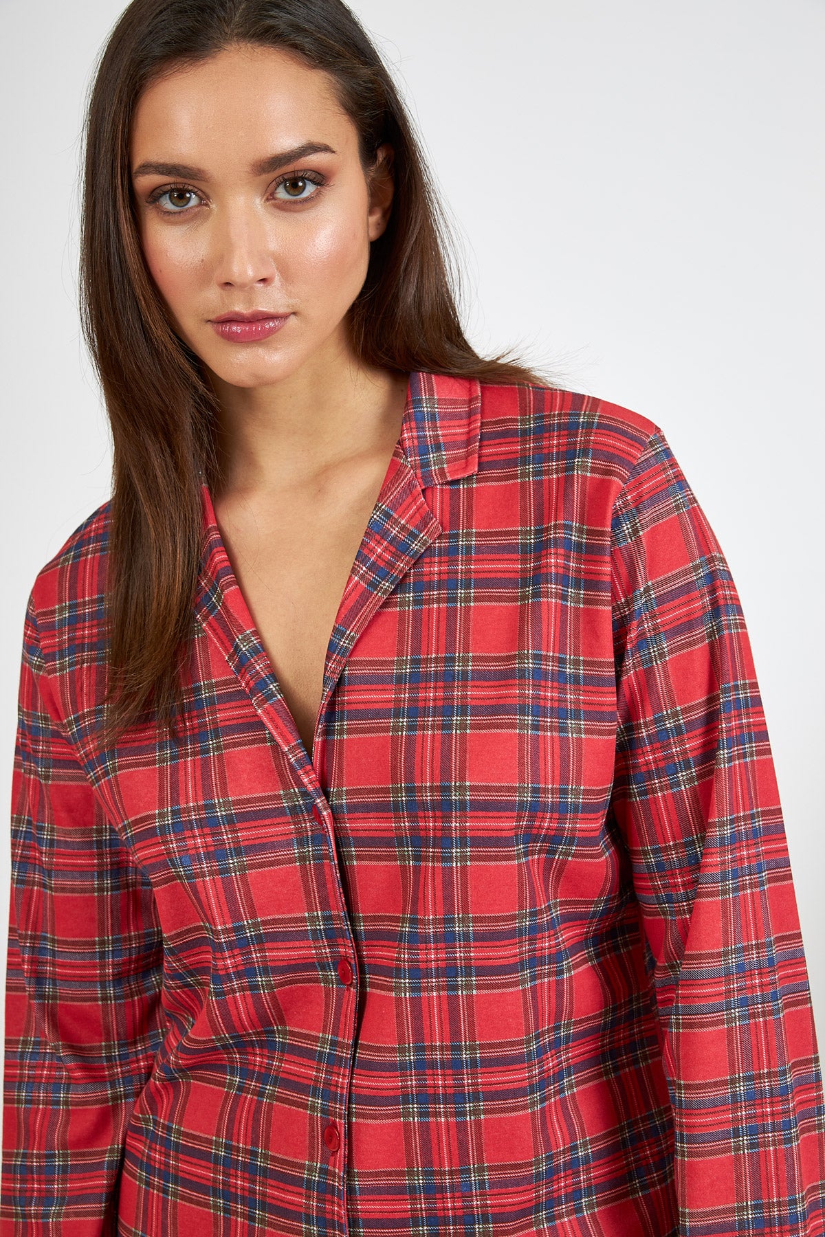 Harmony - Νυχτικό Σακάκι Cotton Καρώ Red