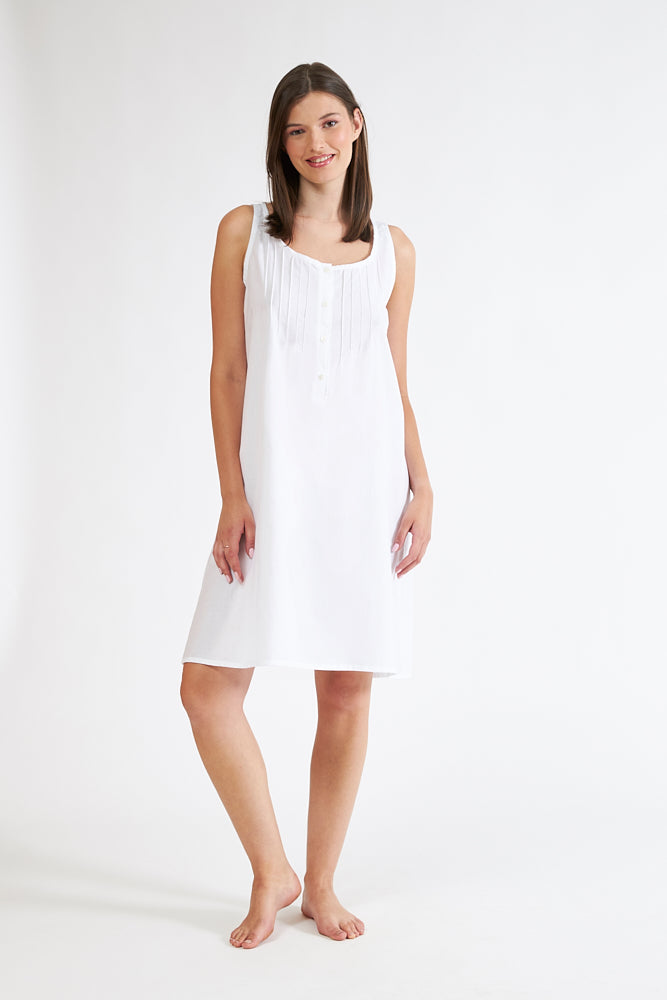 Harmony - Νυχτικό Μονόχρωμο Cotton Ποπλίνα Αμάνικο Με Κουμπιά  Off White