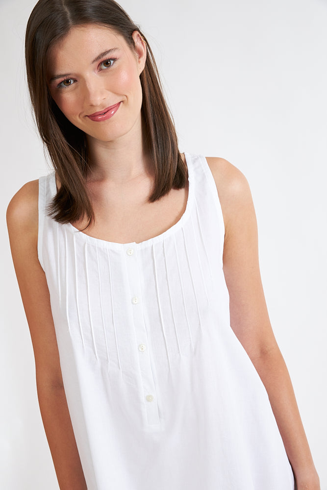 Harmony - Νυχτικό Μονόχρωμο Cotton Ποπλίνα Αμάνικο Με Κουμπιά  Off White