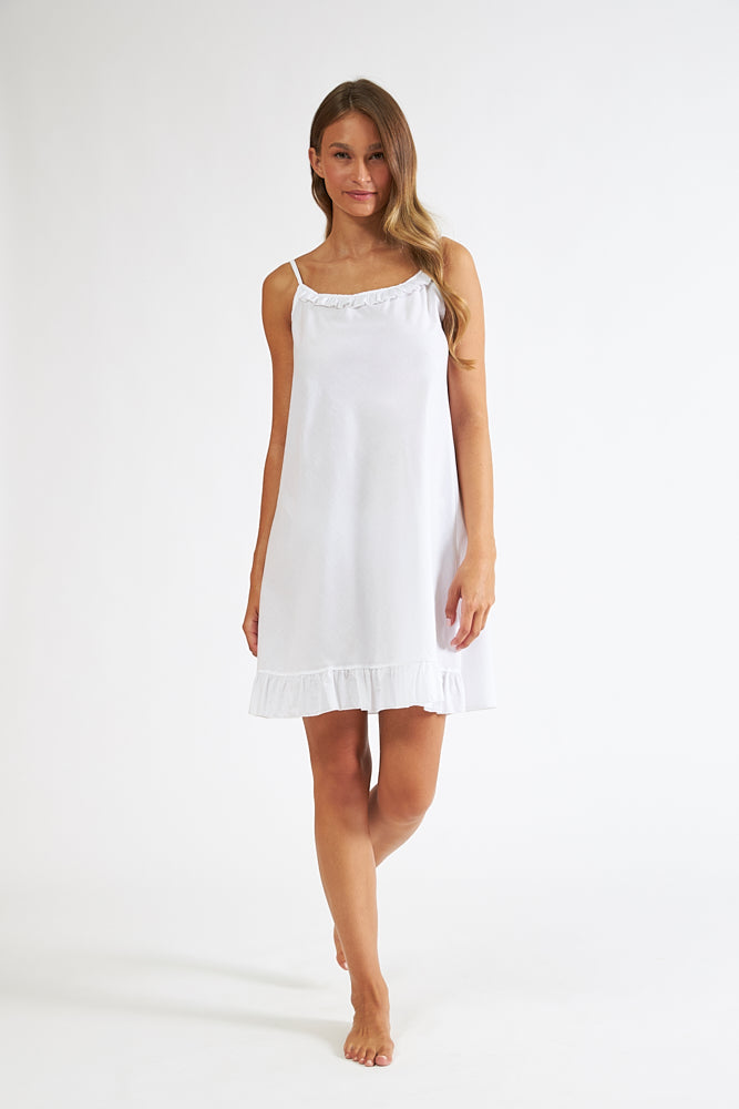 Harmony - Νυχτικό Μονόχρωμο Cotton Ποπλίνα Με Ράντα  Off White
