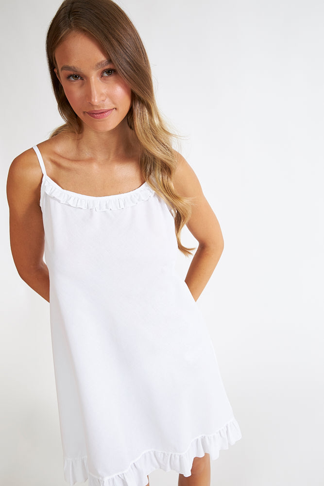 Harmony - Νυχτικό Μονόχρωμο Cotton Ποπλίνα Με Ράντα  Off White