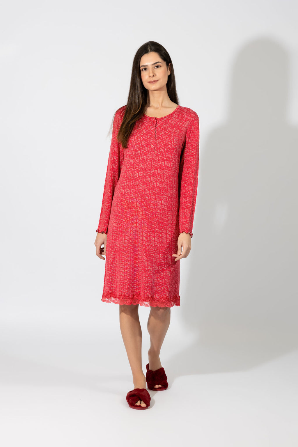 Harmony - Νυχτικό Πουά Με Πατιλέτα Και Δαντέλα Micromodal  Wine