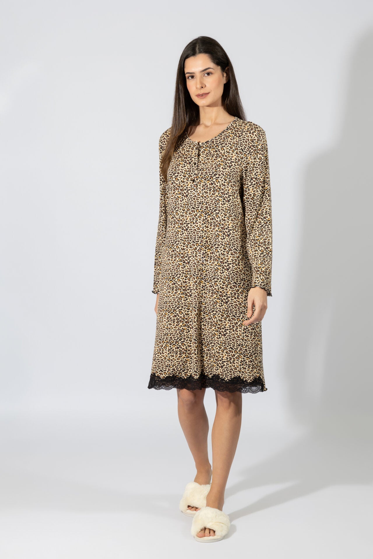 Harmony - Νυχτικό Leopard Με Πατιλέτα Και Δαντέλα Micromodal