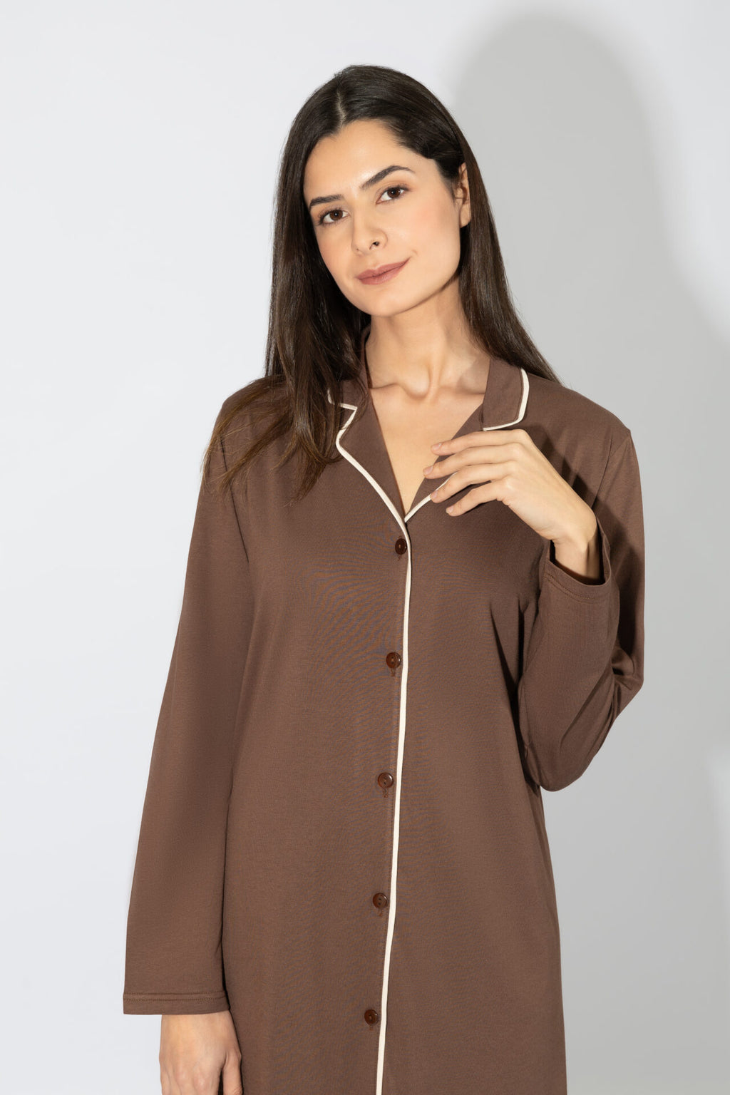 Harmony - Νυχτικό Μονόχρωμο Σακάκι Cotton/Modal  Coffee