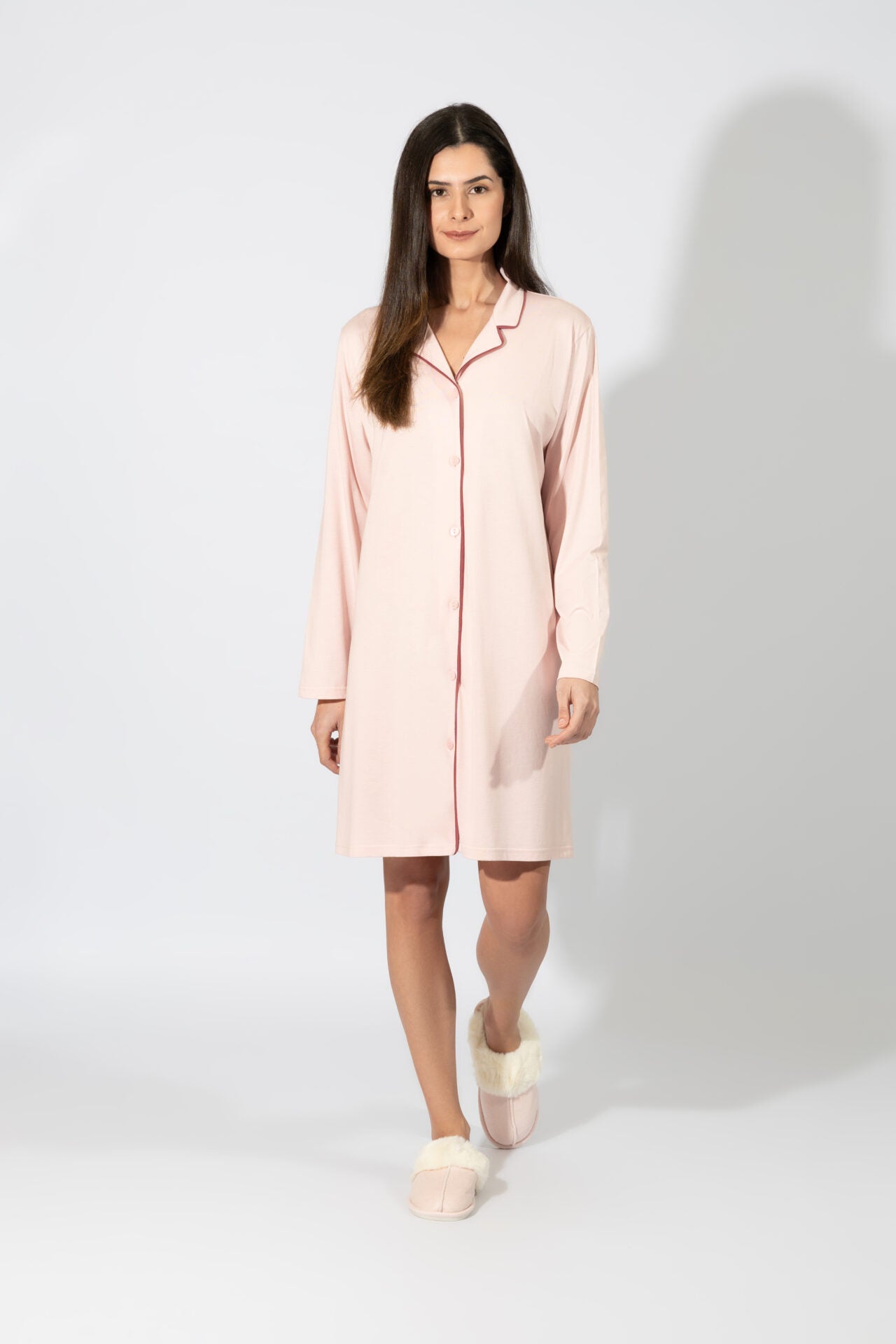 Harmony - Νυχτικό Μονόχρωμο Σακάκι Cotton/Modal  Pink