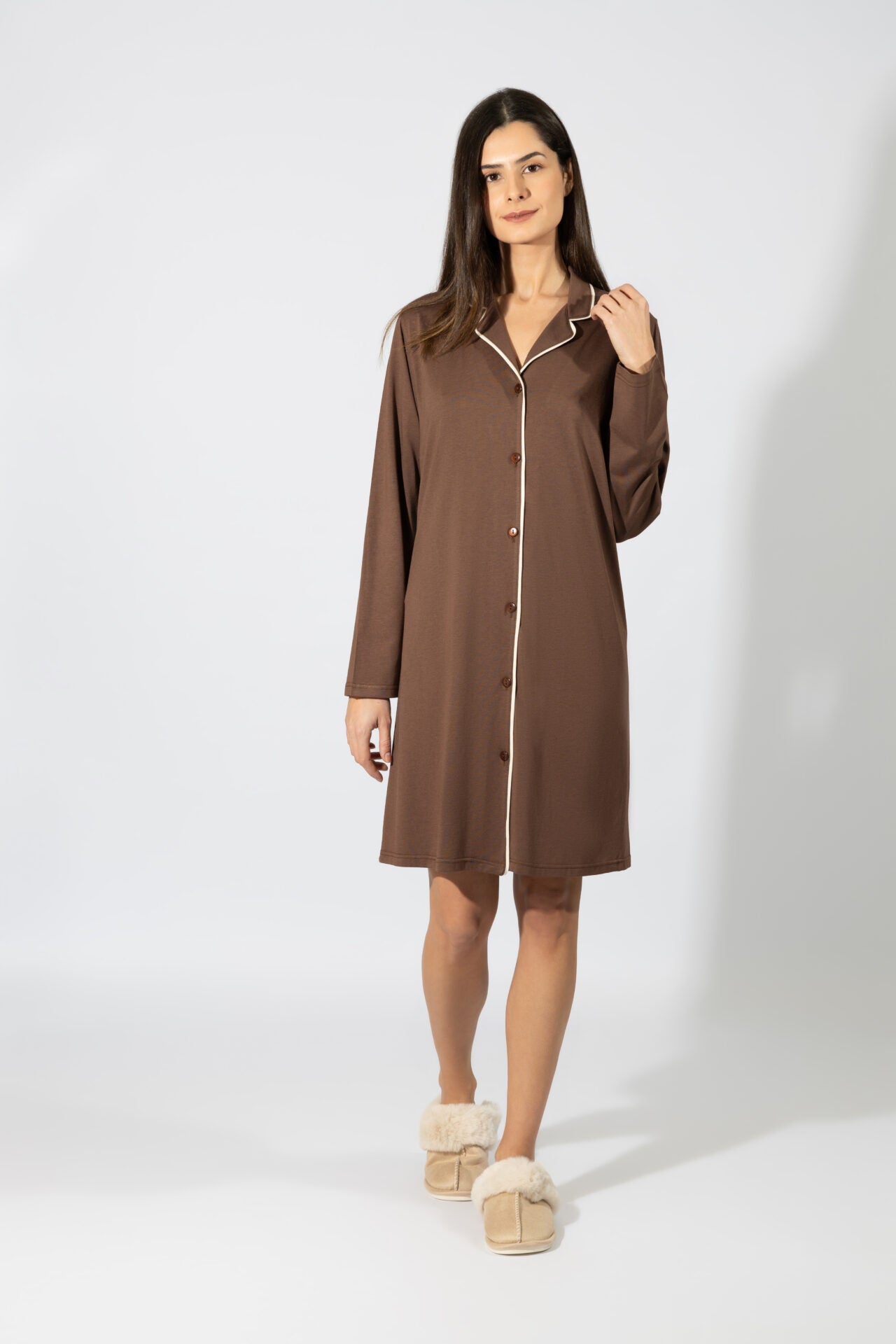 Harmony - Νυχτικό Μονόχρωμο Σακάκι Cotton/Modal  Coffee