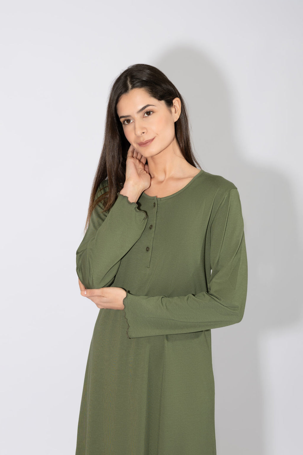 Harmony - Νυχτικό Μονόχρωμο Πατιλέτα Με Δαντέλα Cotton/Modal  Olive