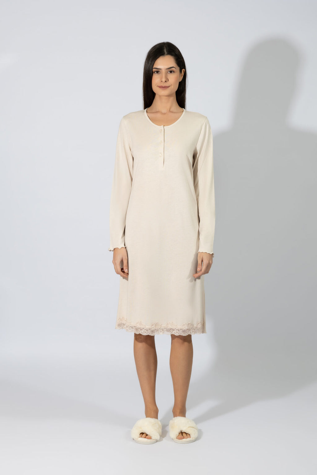 Harmony - Νυχτικό Μονόχρωμο Πατιλέτα Με Δαντέλα Cotton/Modal  Beige