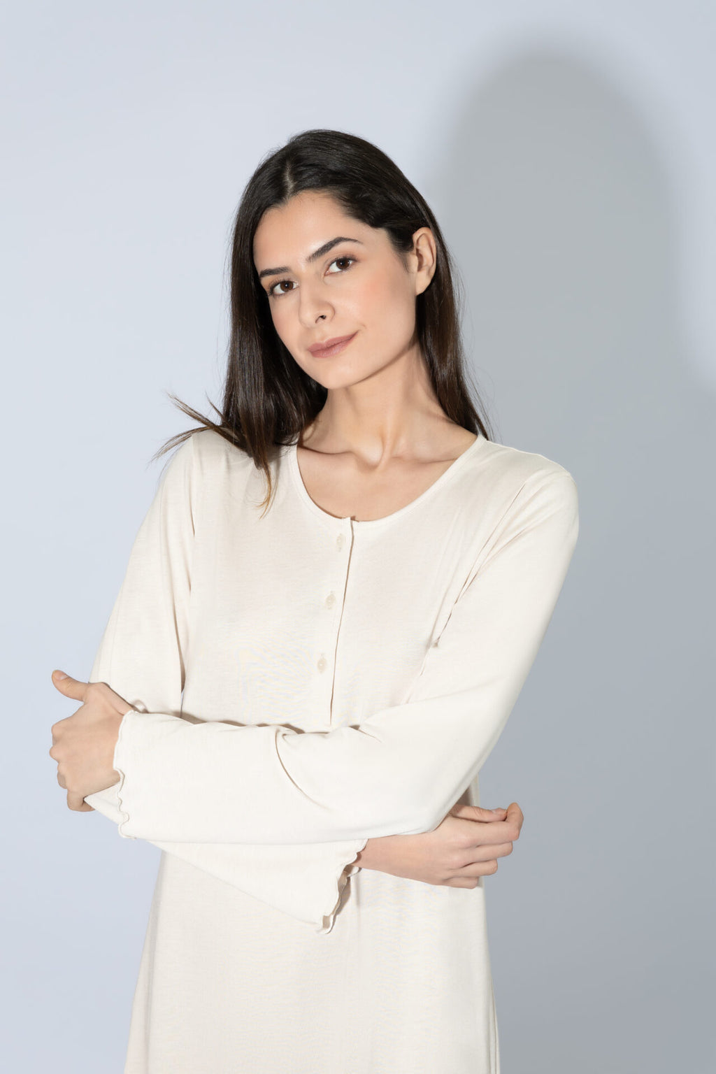 Harmony - Νυχτικό Μονόχρωμο Πατιλέτα Με Δαντέλα Cotton/Modal  Beige
