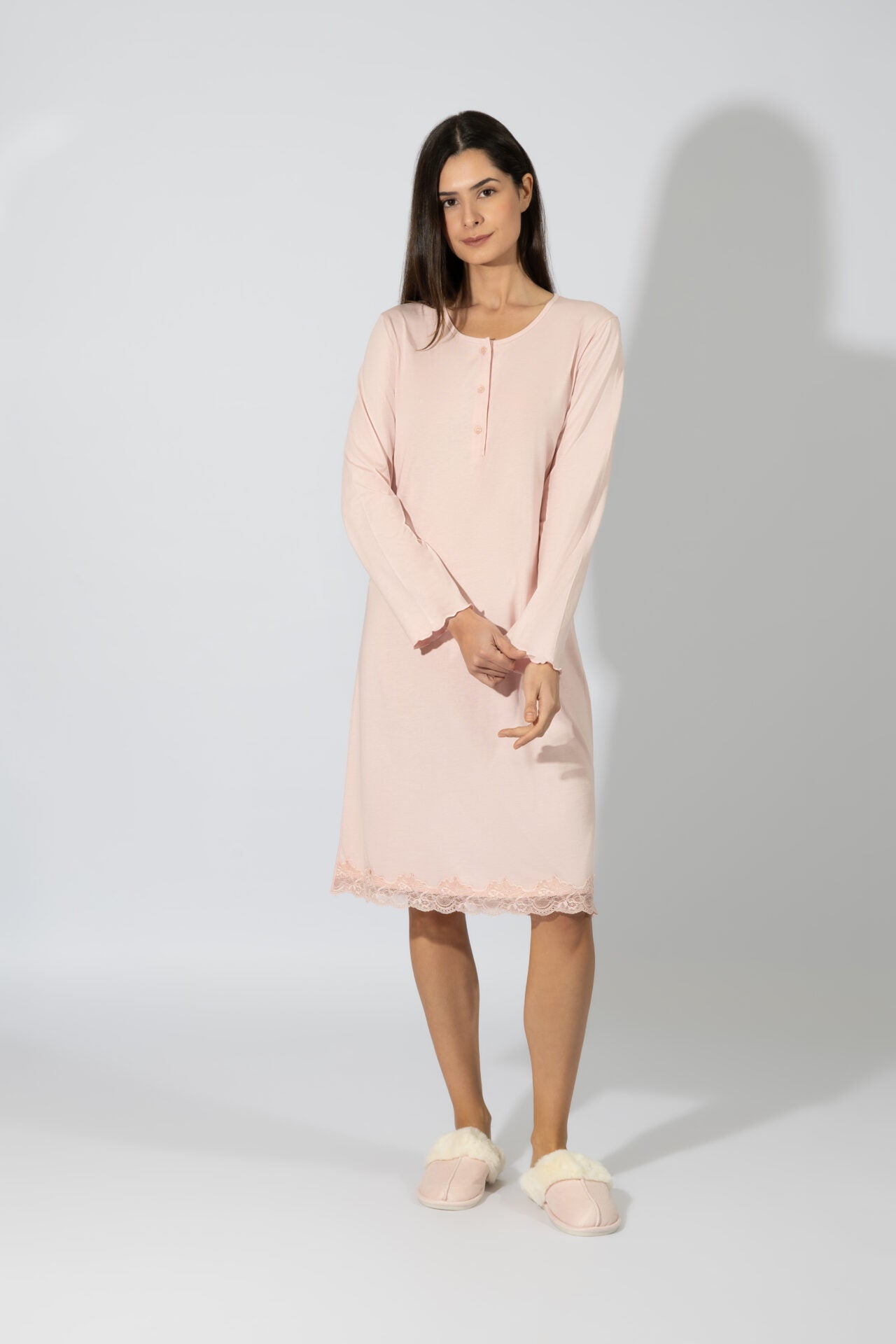 Harmony - Νυχτικό Μονόχρωμο Πατιλέτα Με Δαντέλα Cotton/Modal  Pink