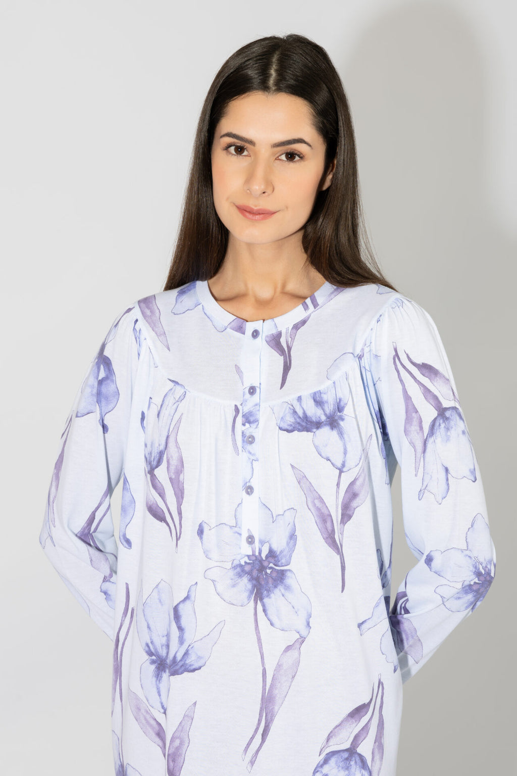 Harmony - Νυχτικό Κλασσικό Εμπριμέ Πατιλέτα Cotton/Modal  Light Blue