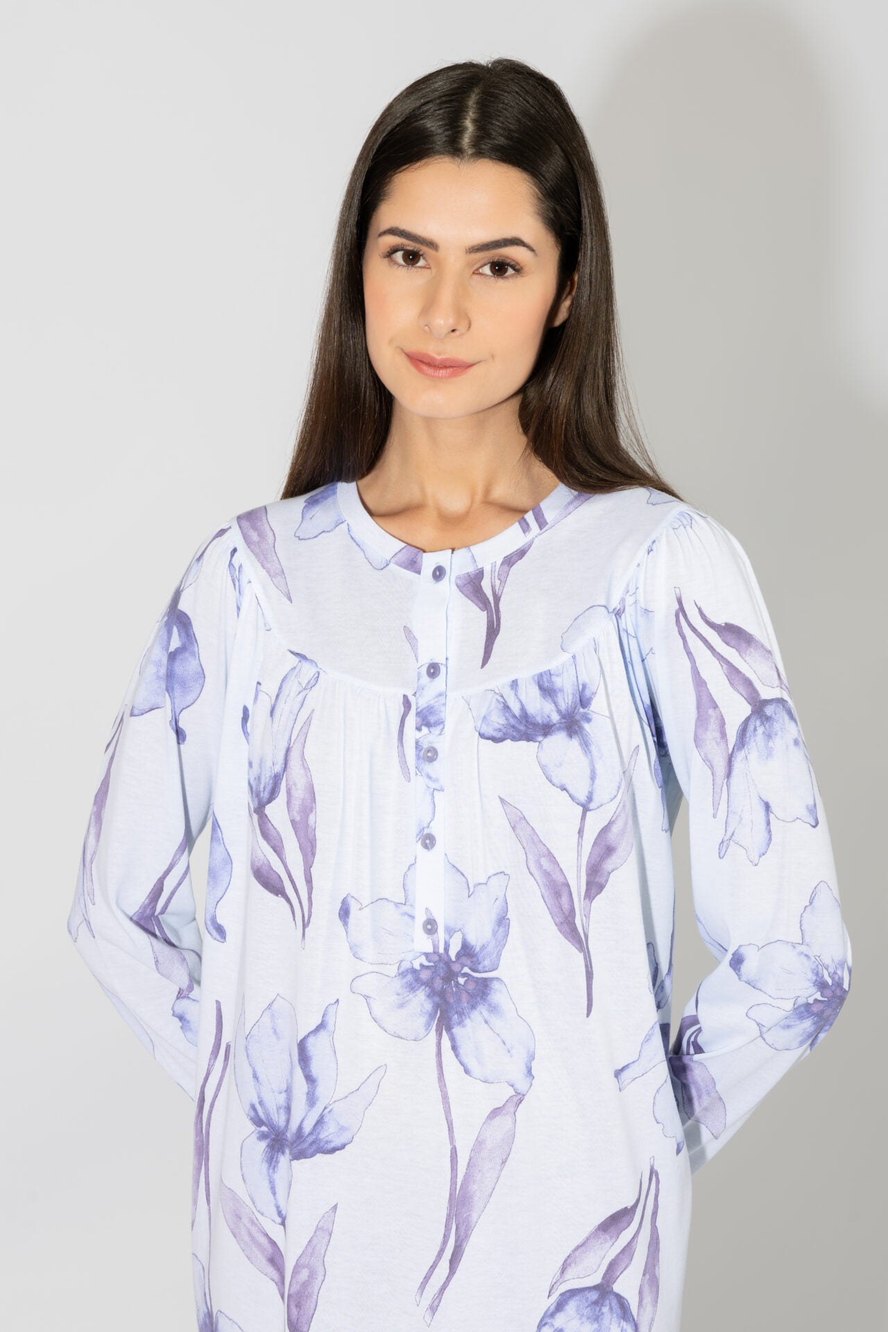 Harmony - Νυχτικό Κλασσικό Εμπριμέ Πατιλέτα Cotton/Modal  Light Blue