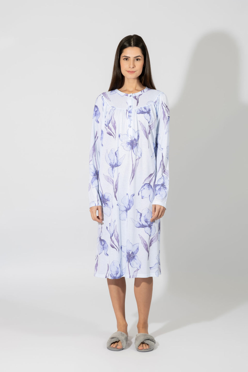 Harmony - Νυχτικό Κλασσικό Εμπριμέ Πατιλέτα Cotton/Modal  Light Blue