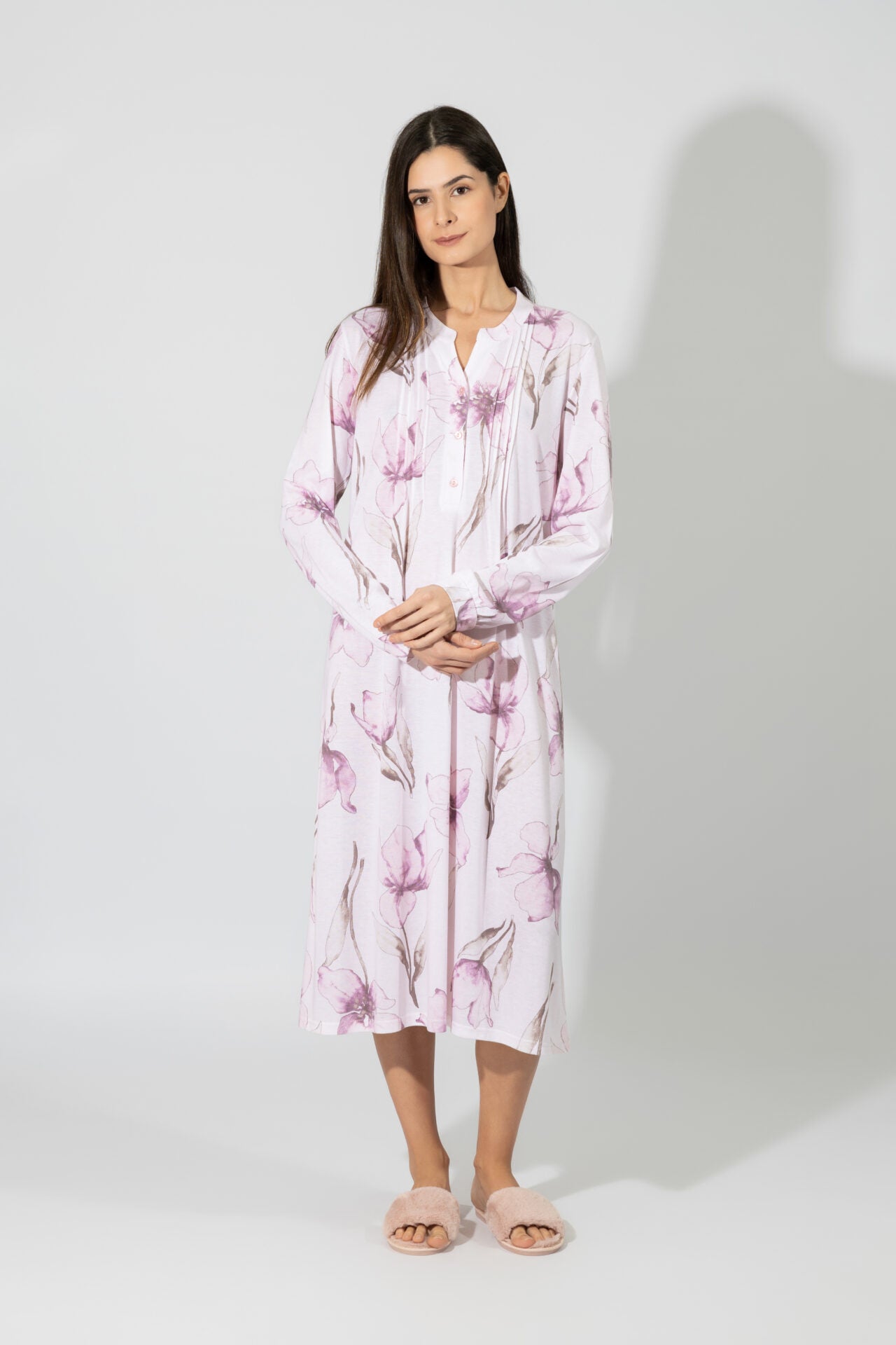 Harmony - Νυχτικό Κλασσικό Εμπριμέ Πατιλέτα Cotton/Modal  Light Pink