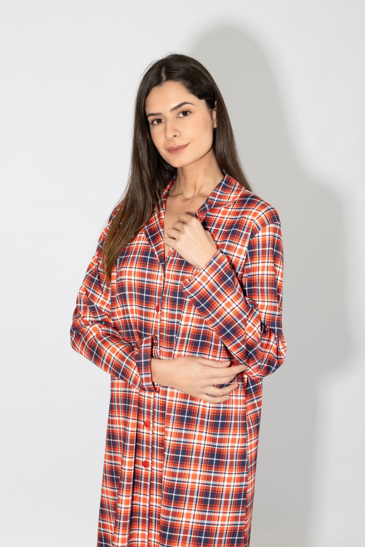 Harmony - Νυχτικό Σακάκι Καρώ Κόκκινο Cotton