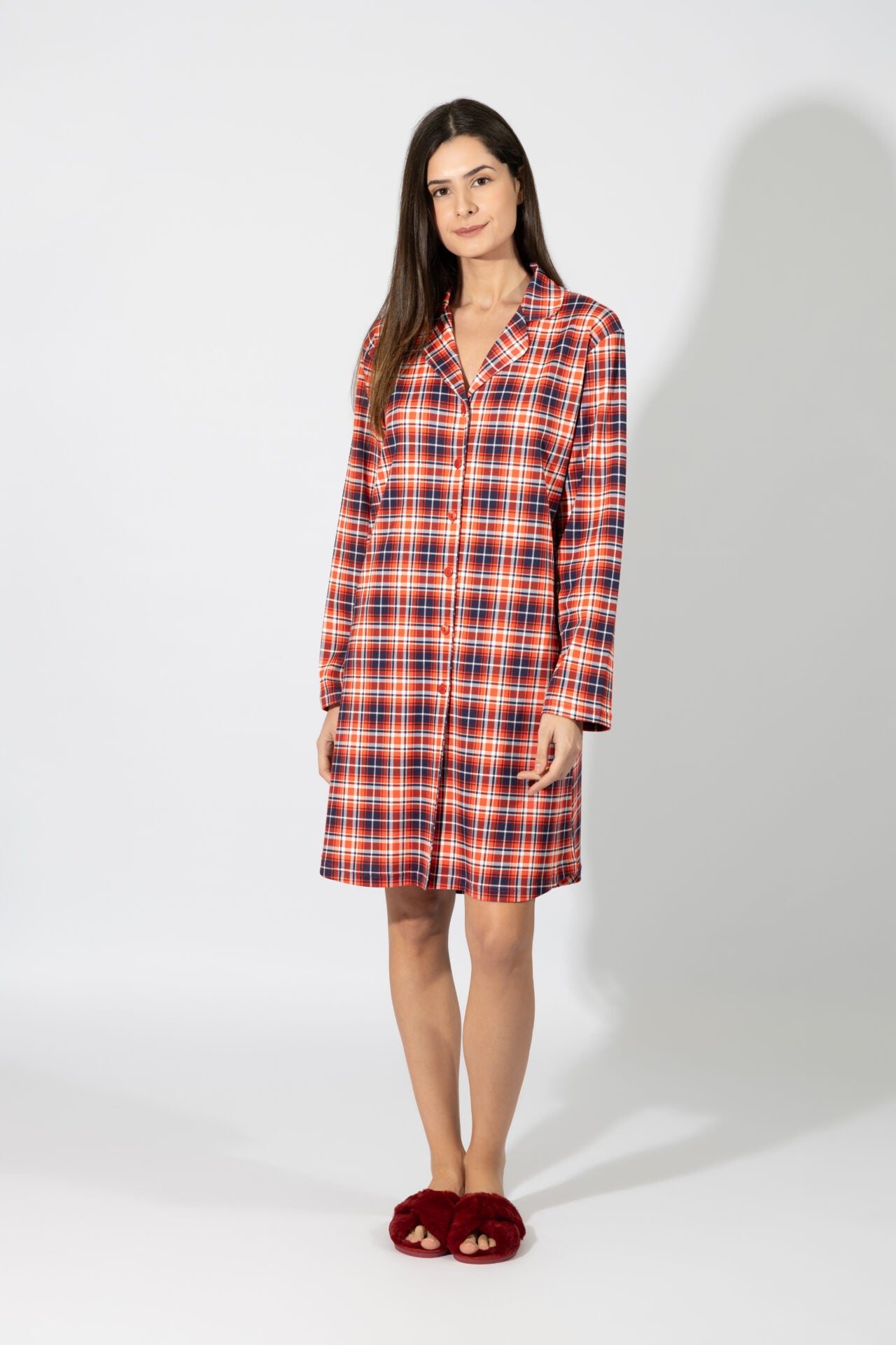 Harmony - Νυχτικό Σακάκι Καρώ Κόκκινο Cotton
