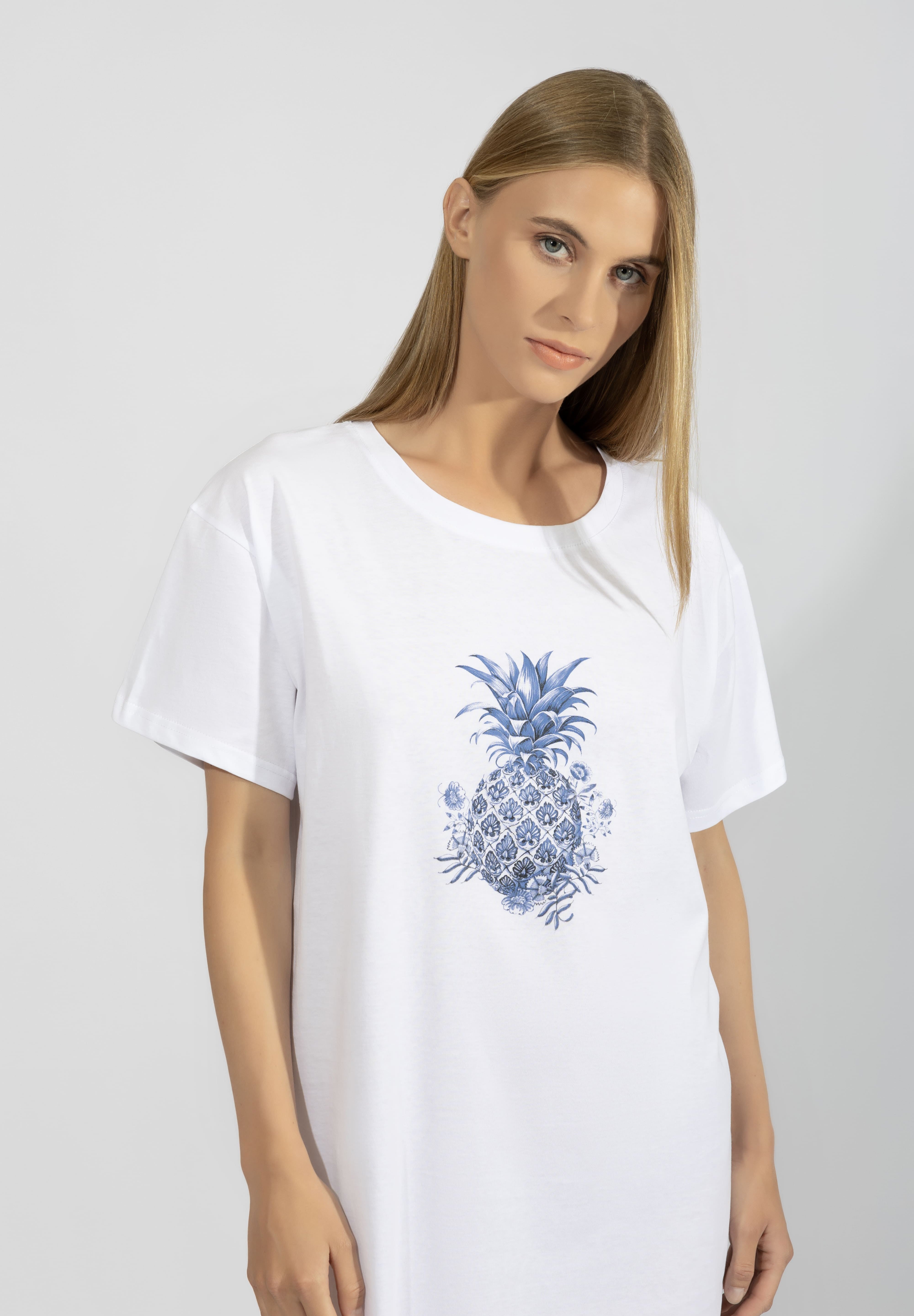 Harmony - Δροσερό Νυχτικό T-Shirt Με Μοτίβο Ανανά 50% Cotton - 50% Modal