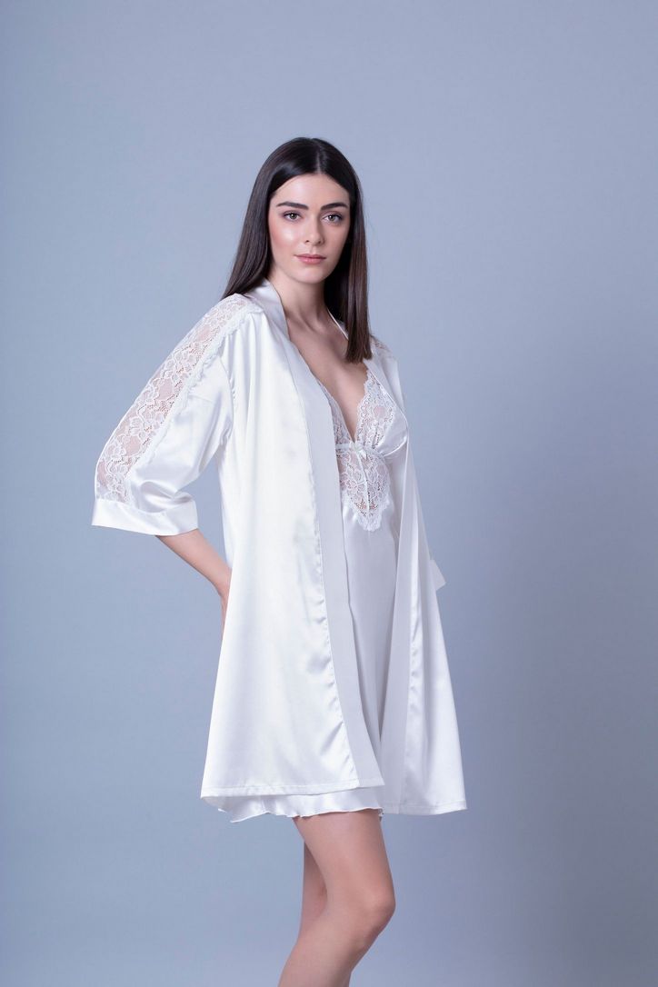 MilenaByParis - Νυφικό Σετ Σατέν Νυχτικό και Ρόμπα