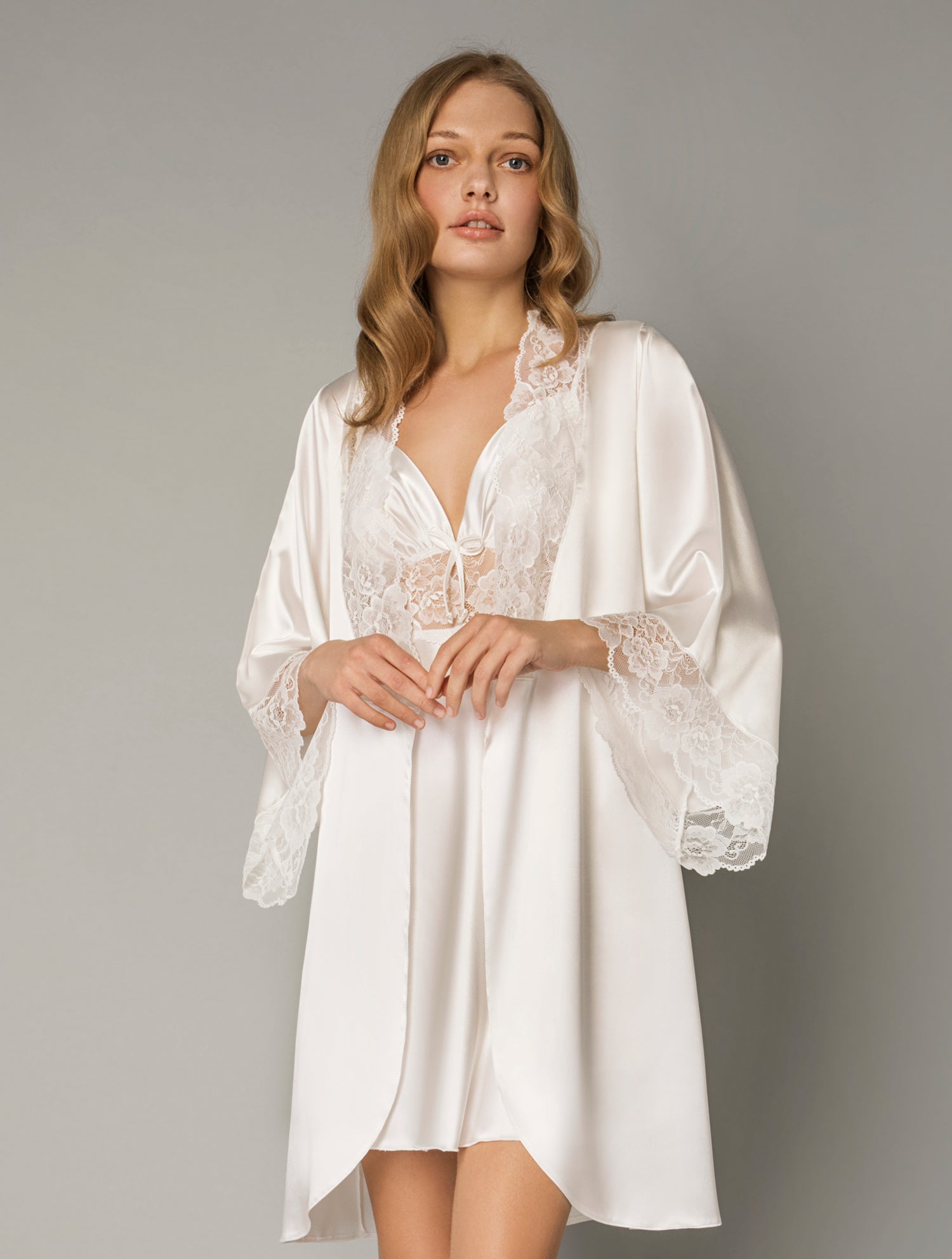 MilenaByParis - Νυφικό Σετ Σατέν Νυχτικό και Ρόμπα