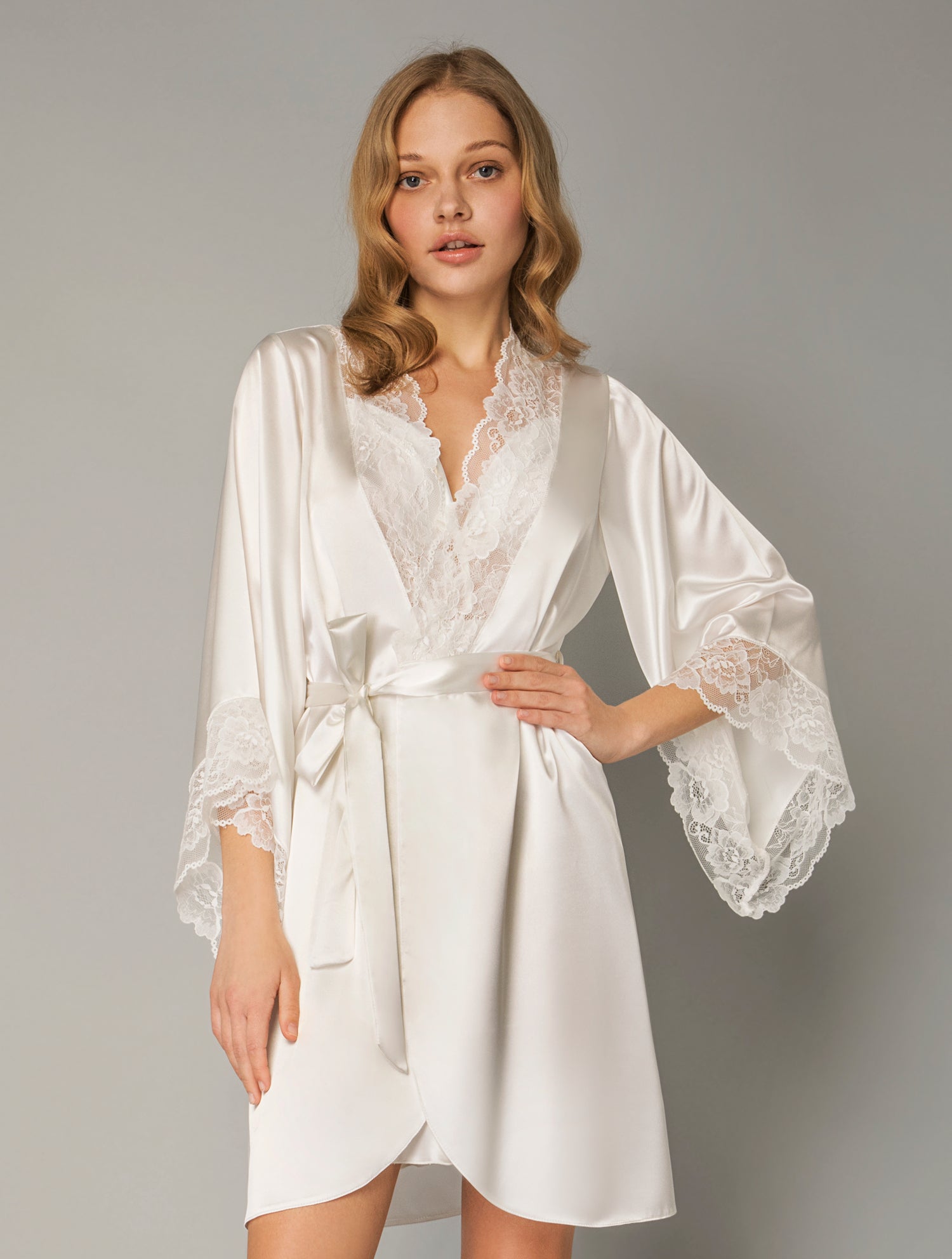 MilenaByParis - Νυφικό Σετ Σατέν Νυχτικό και Ρόμπα