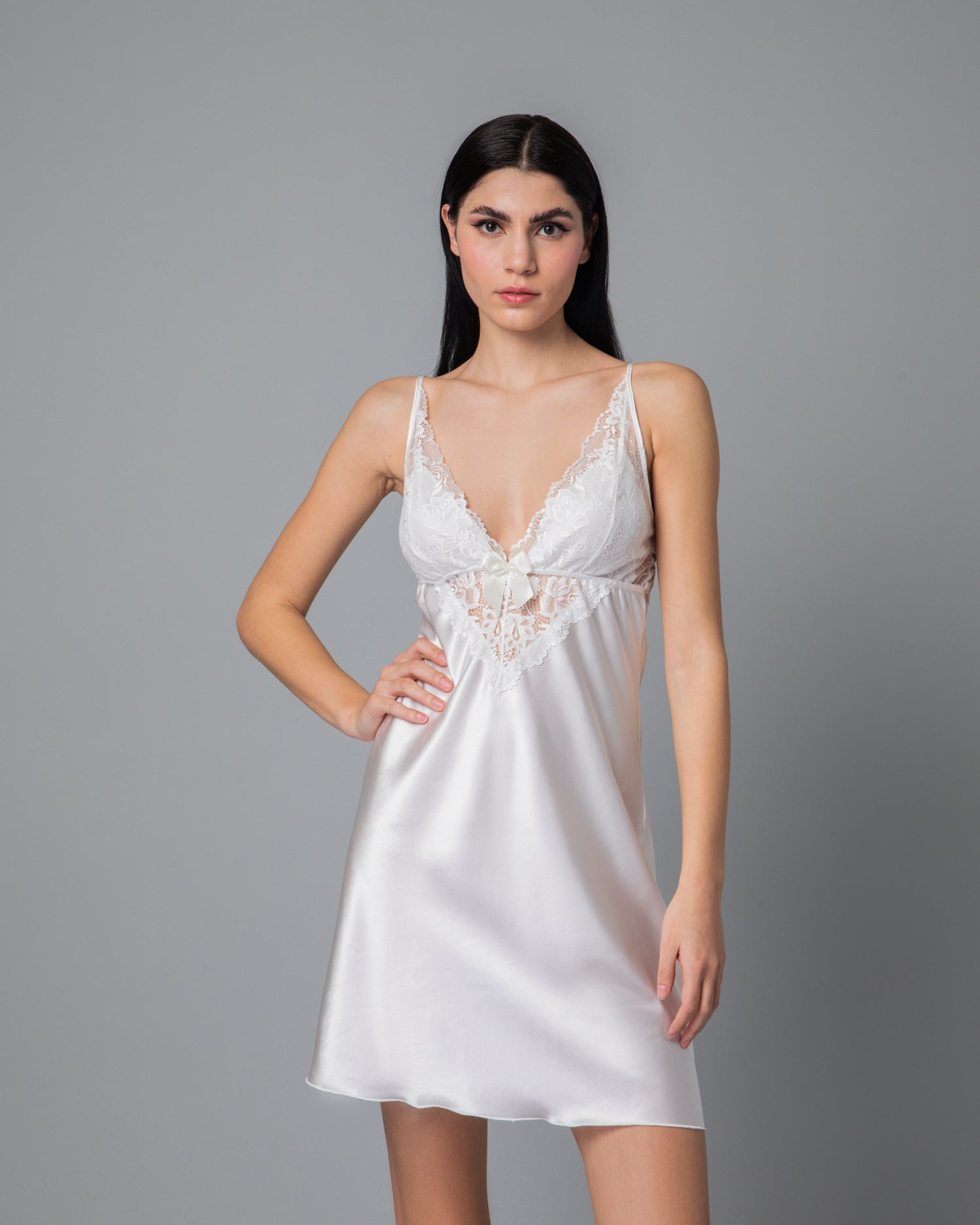 MilenaByParis - Νυφικό Σετ Σατέν Νυχτικό και Ρόμπα