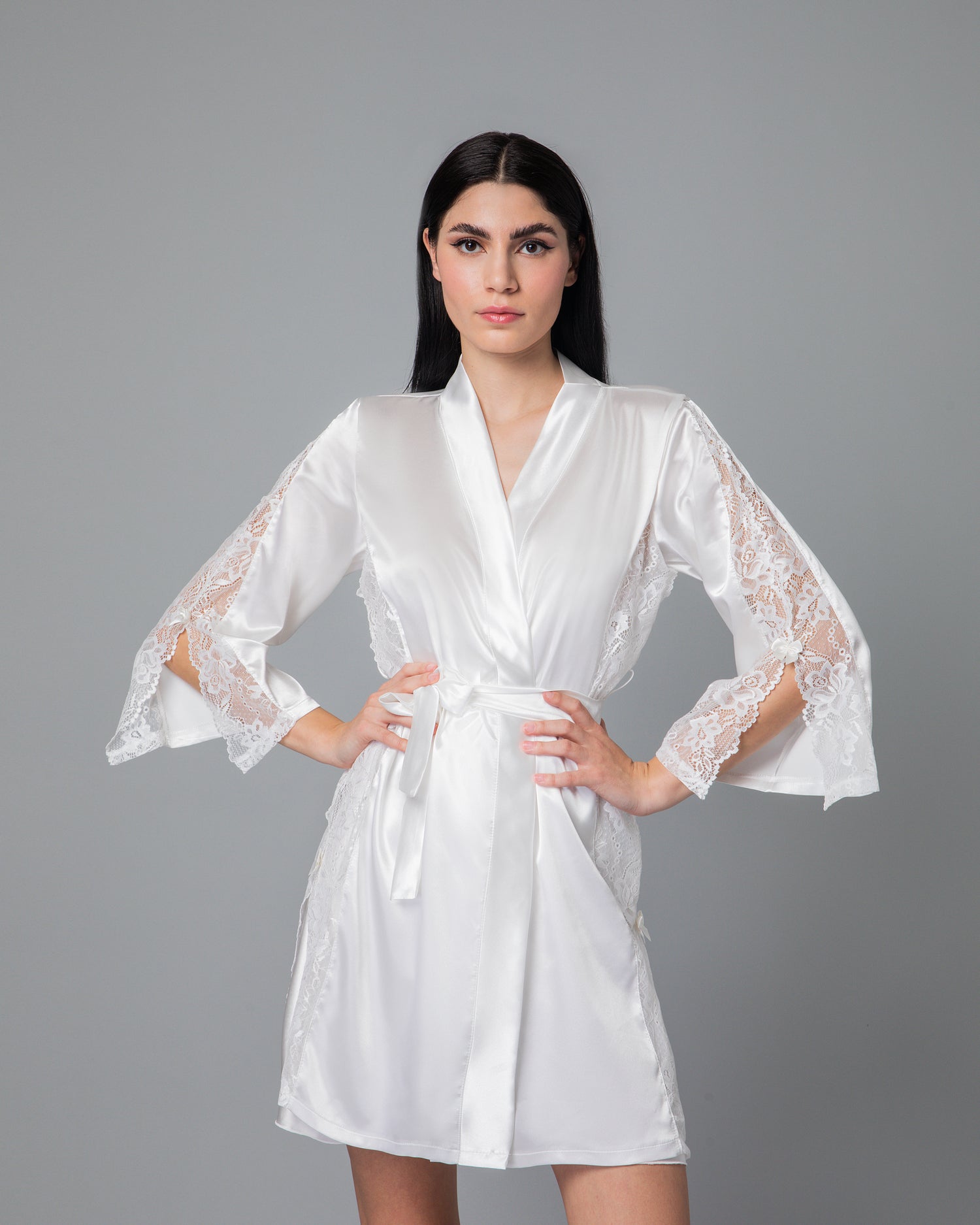 MilenaByParis - Νυφικό Σετ Σατέν Νυχτικό και Ρόμπα