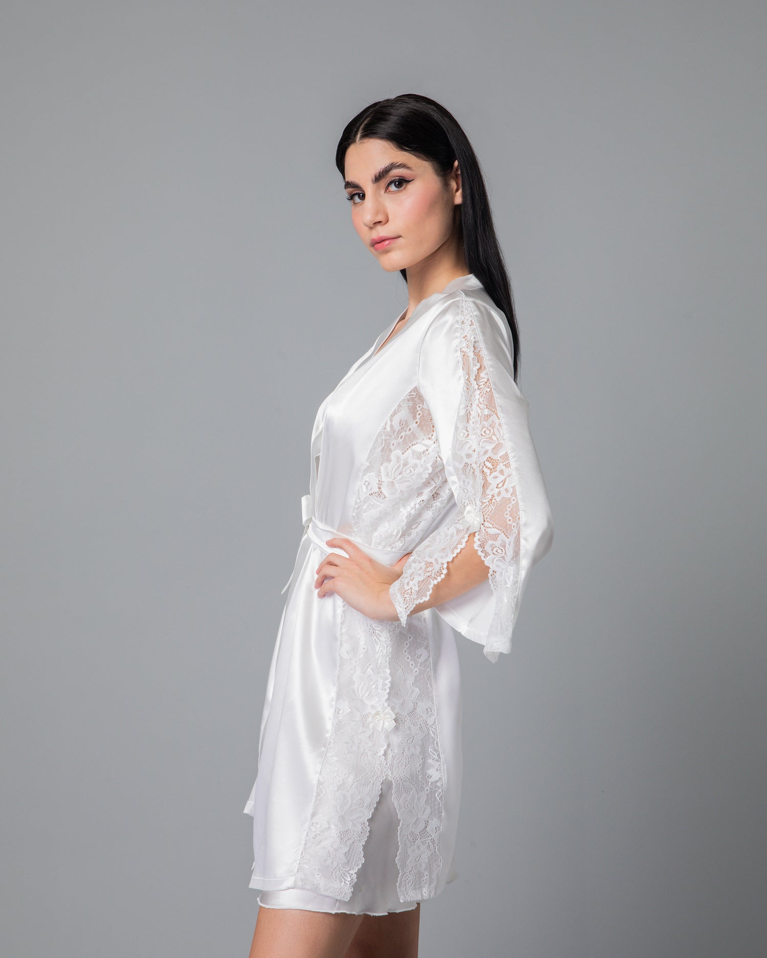 MilenaByParis - Νυφικό Σετ Σατέν Νυχτικό και Ρόμπα