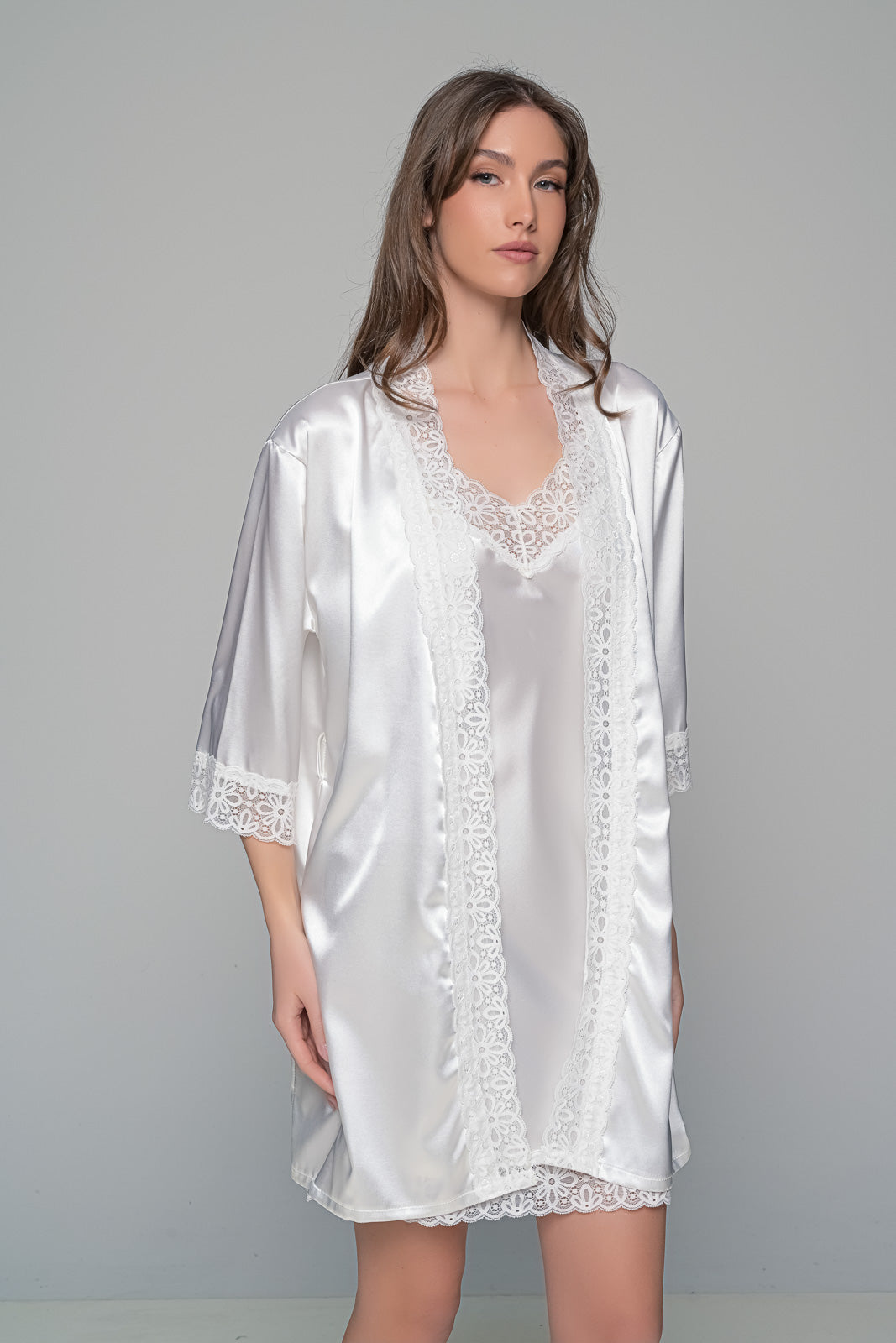 MilenaByParis - Νυφικό Σατέν Σετ Νυχτικό και Ρόμπα