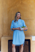 Harmony - Φόρεμα Μονόχρωμο Linen Cotton Με Γιακά Και Κουμπιά  Ciel