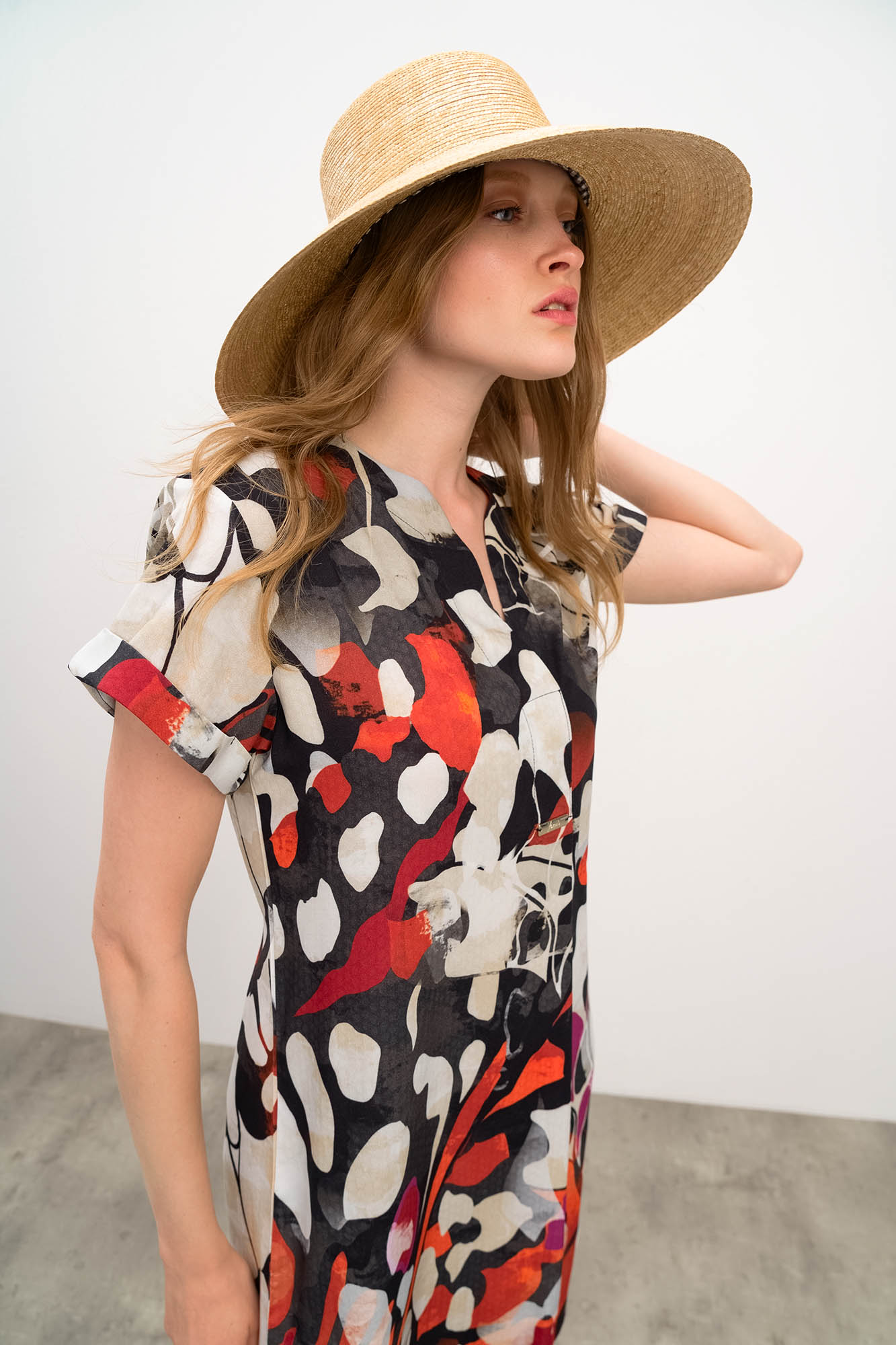 Vamp - Εμπριμέ Καφτάνι με Κοντό Μανίκι