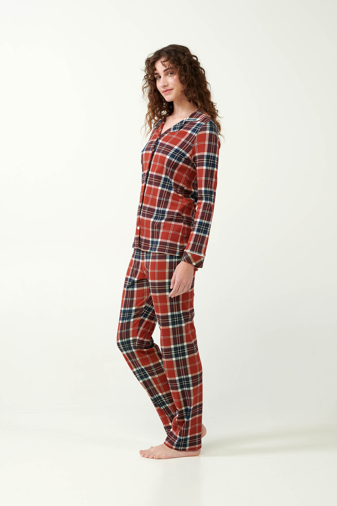 Vamp - Κουμπωτή Πυτζάμα Interlock με Ταρτάν Μοτίβο