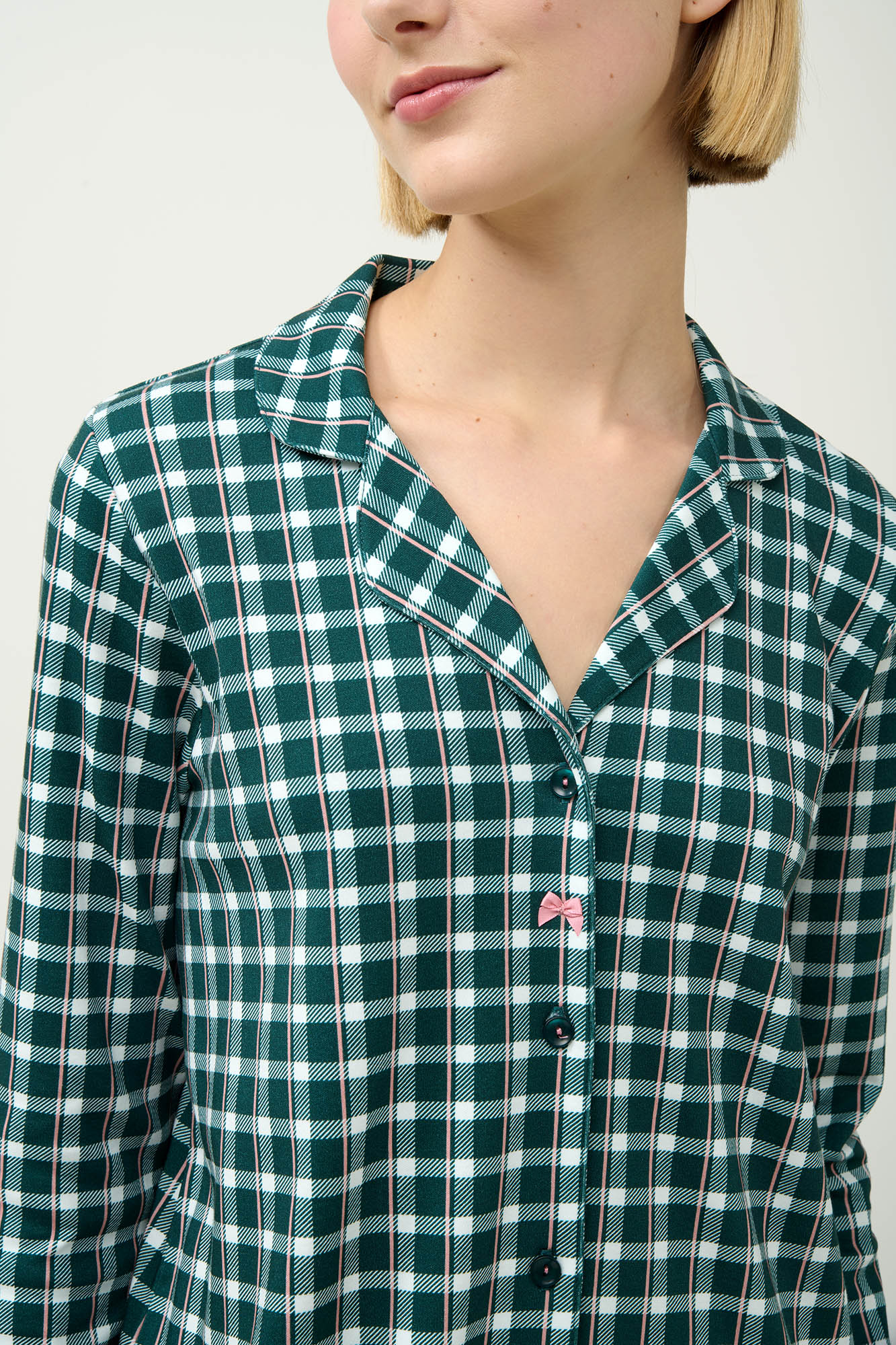 Vamp - Βαμβακερό Καρό Νυχτικό με Κουμπιά