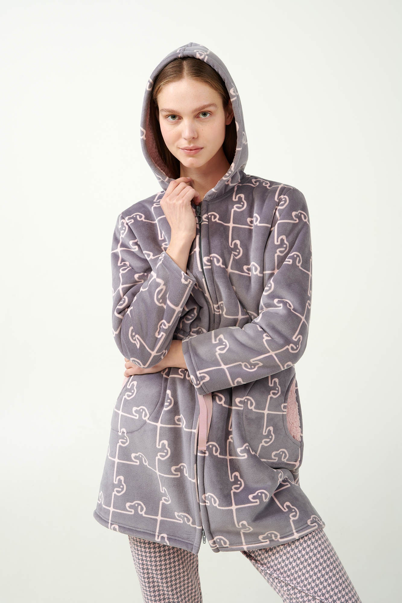 Vamp - Fleece Ρόμπα με Σκύλο-Παζλ Μοτίβο