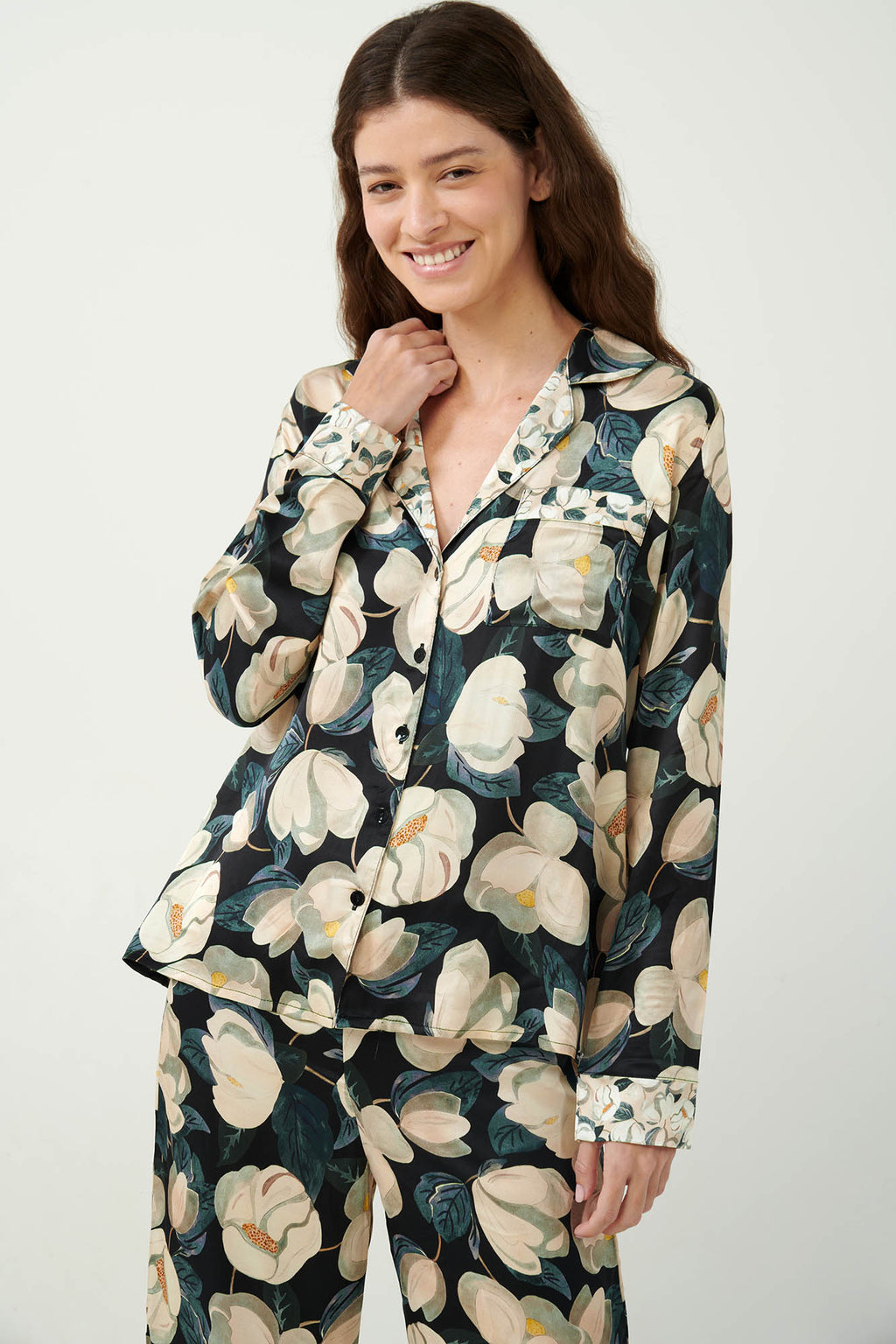 Vamp - Viscose Satin Κουμπωτή Πυτζάμα Φλοράλ