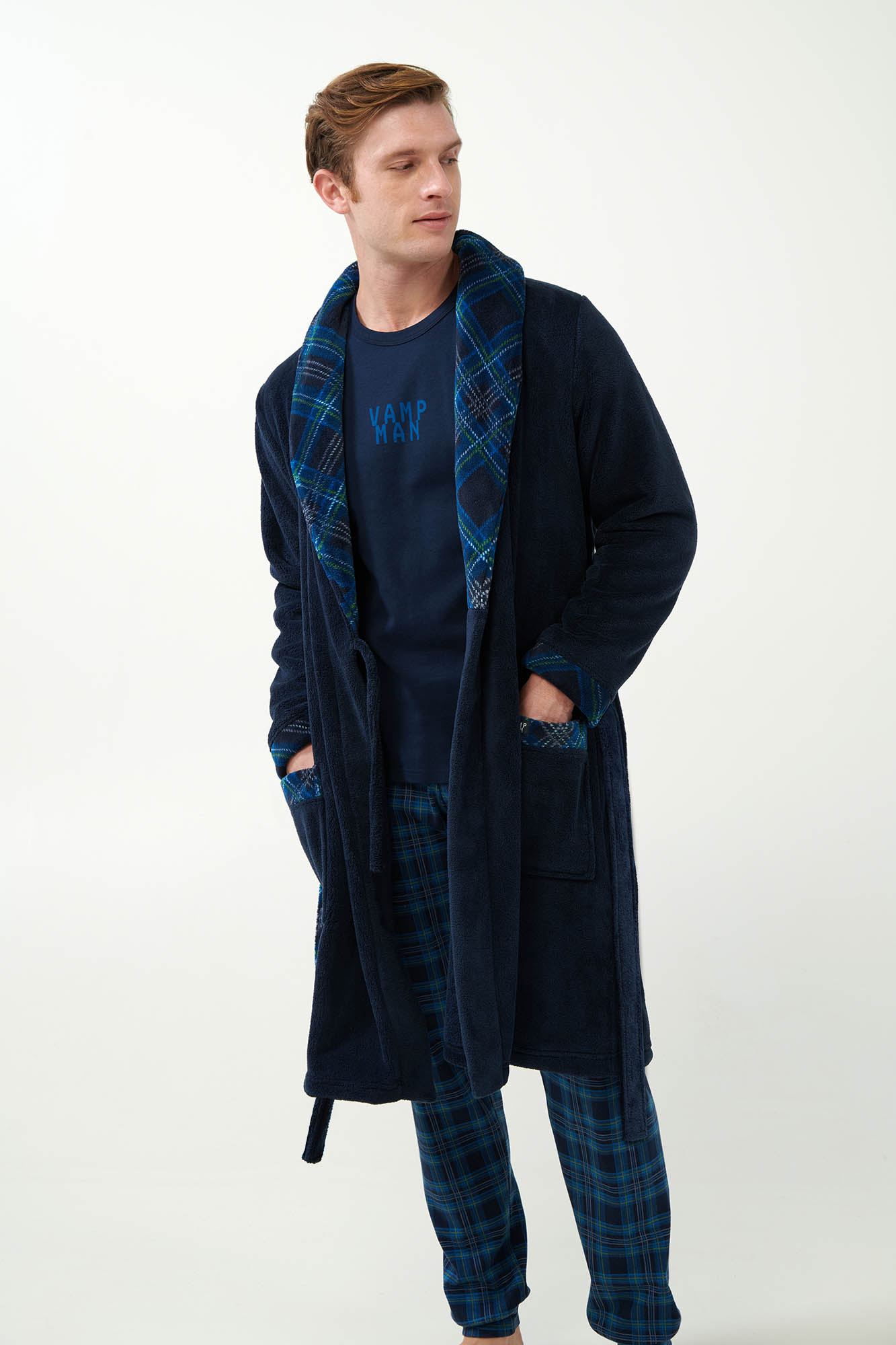 Vamp - Μακριά Σταυρωτή Fleece Ρόμπα με Πέτο
