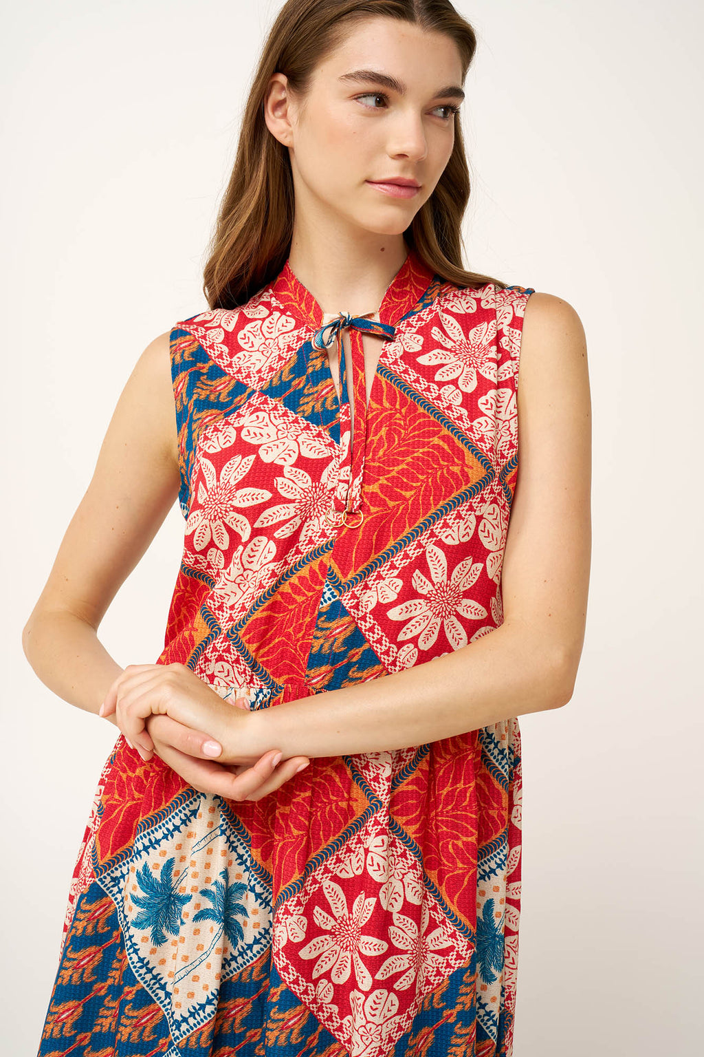 Vamp - Καλοκαιρινό Φόρεμα Ποπλίνα με Τροπικό Μοτίβο