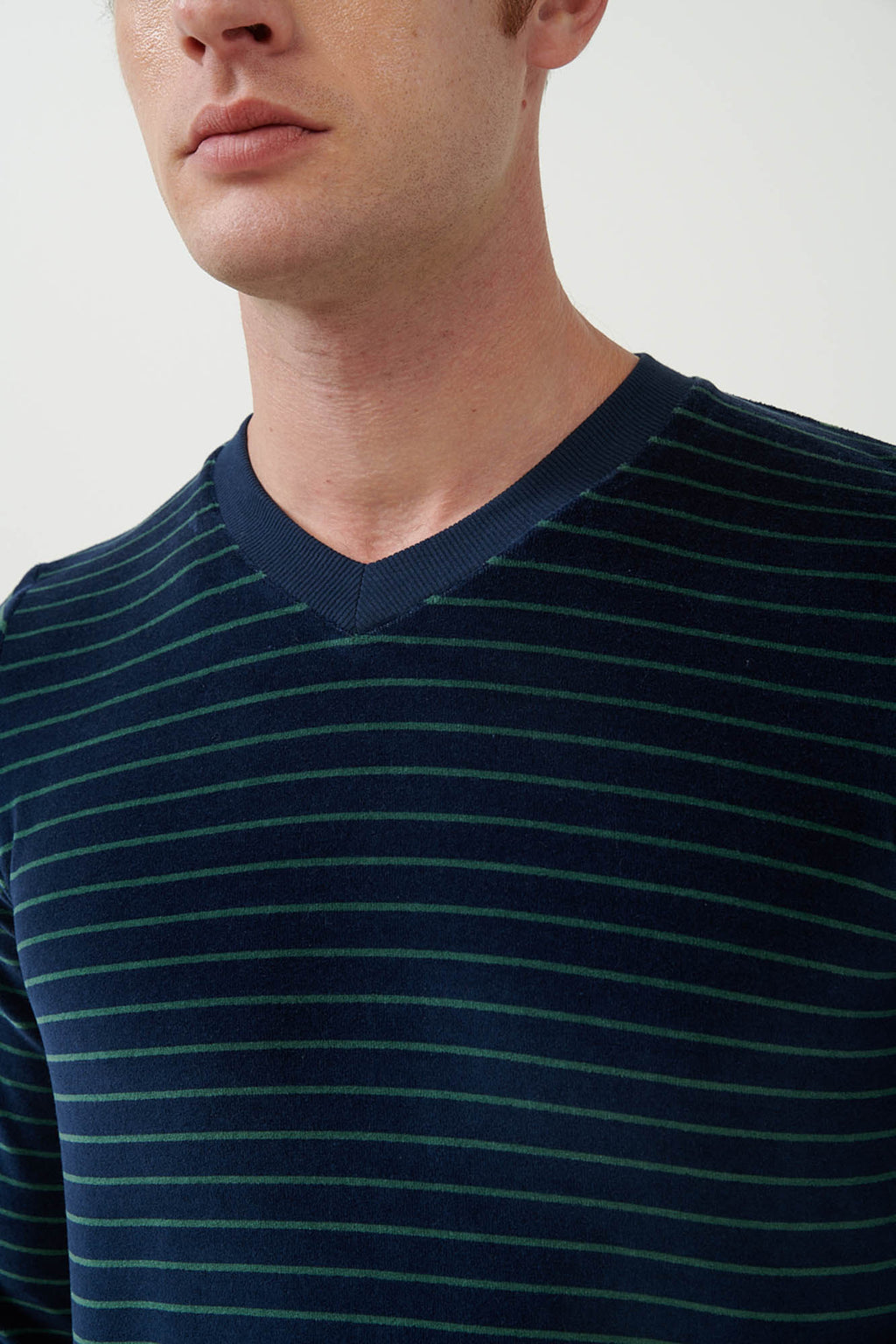 Vamp - Ριγέ Πυτζάμα Velvet με Μανσέτες