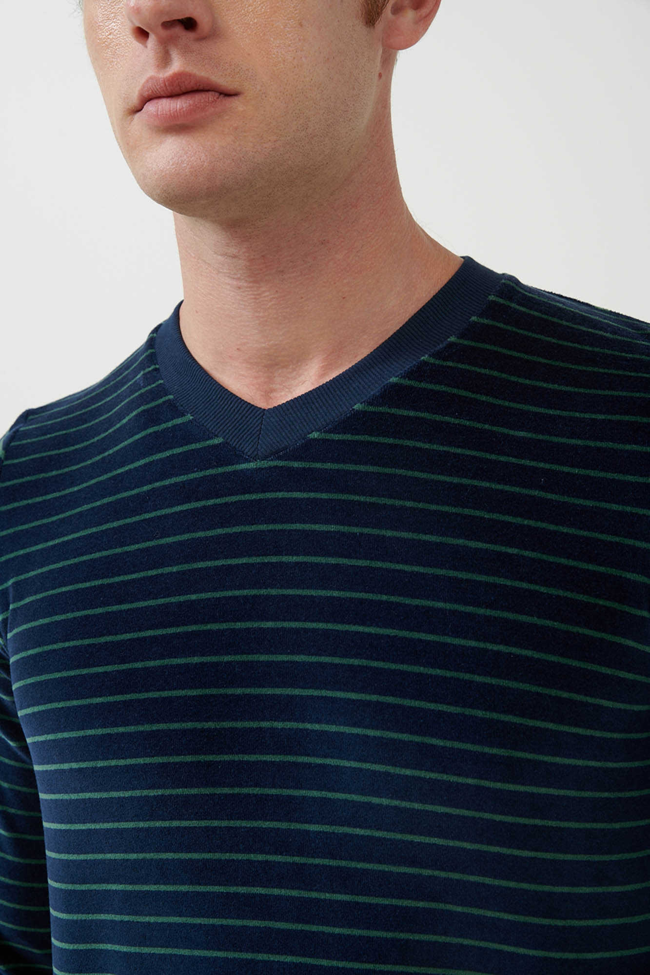 Vamp - Ριγέ Πυτζάμα Velvet με Μανσέτες