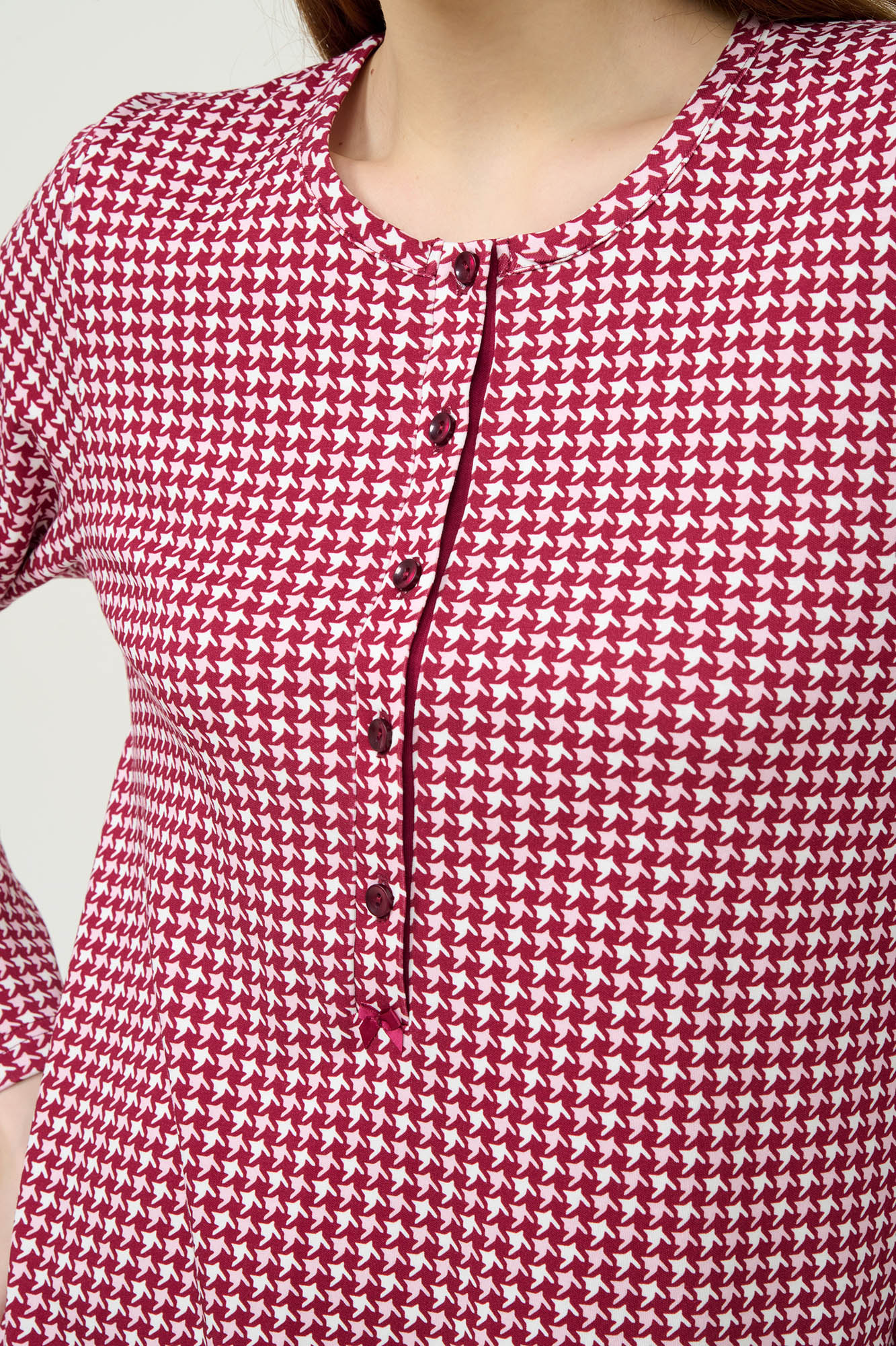 Vamp - Βαμβακερό Νυχτικό Pied de Poule με Πατιλέτα