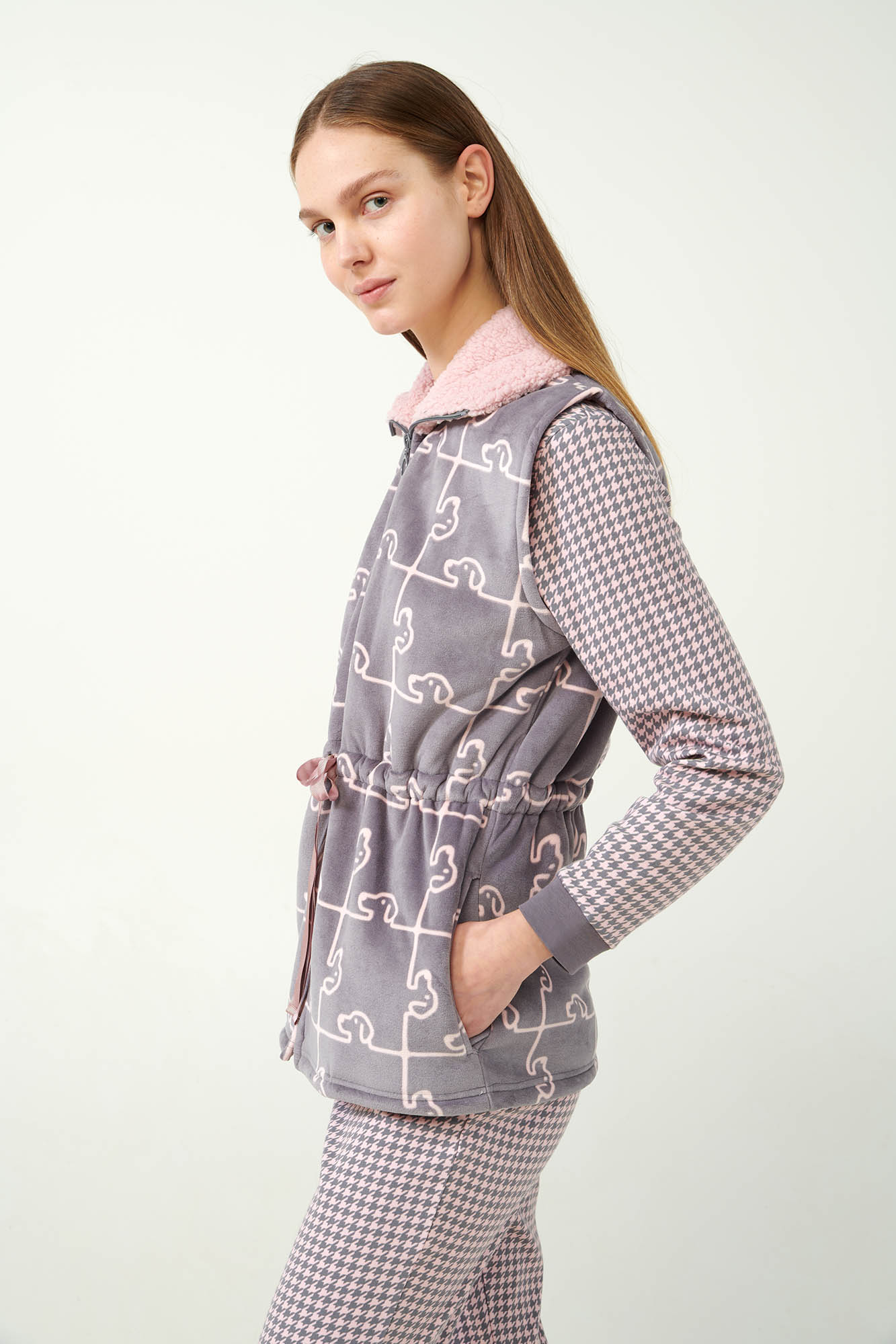 Vamp - Fleece Γιλέκο με Σκύλο-Παζλ Μοτίβο