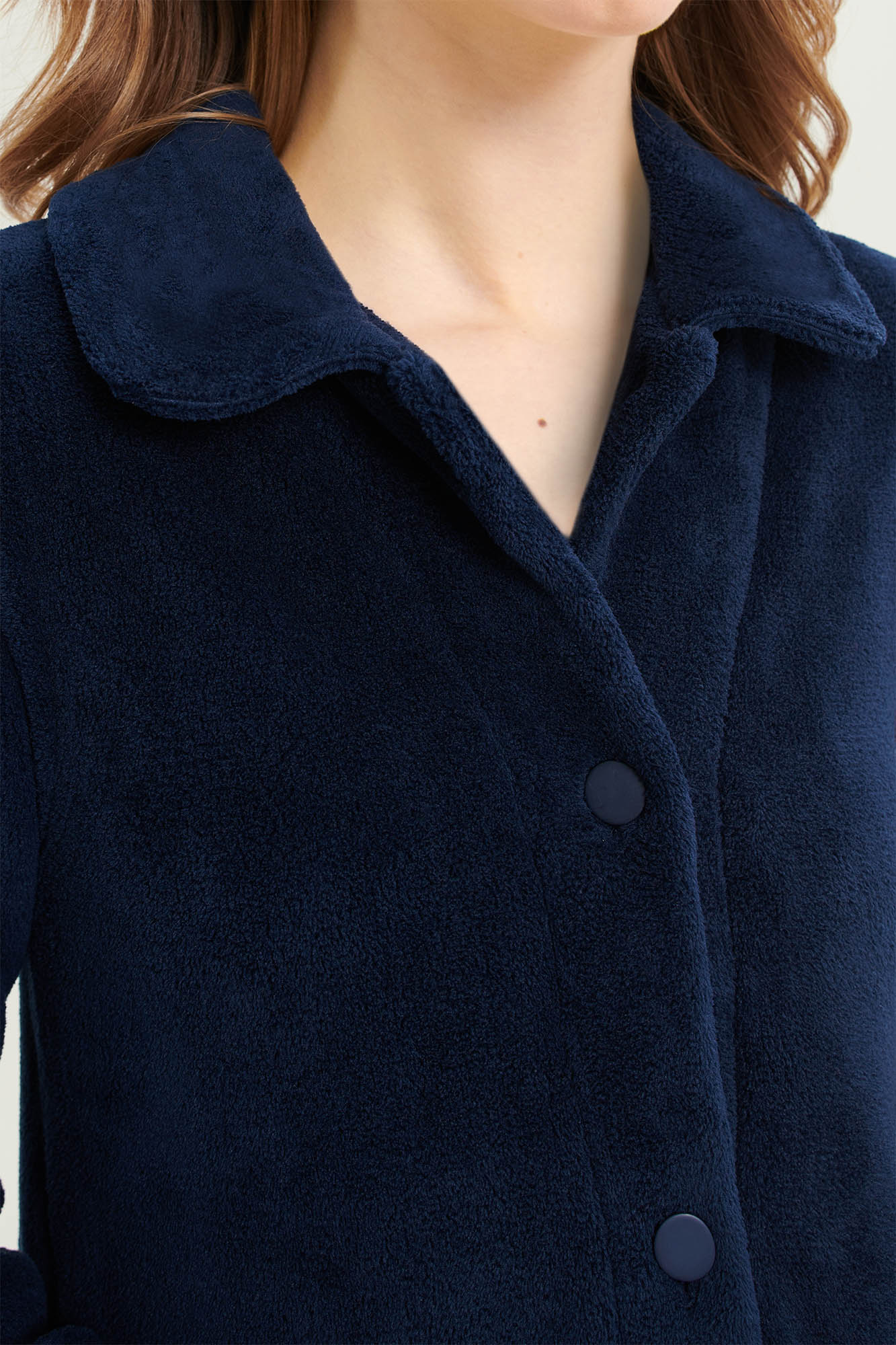 Vamp - Μακριά Mονόχρωμη Fleece Ρόμπα με Κουμπιά