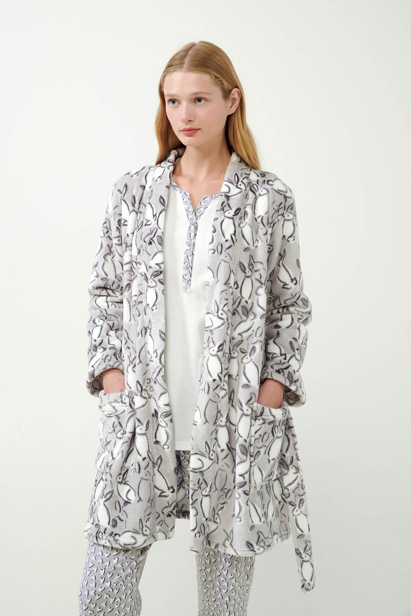 Vamp - Σταυρωτή Fleece Ρόμπα με Λαγουδάκια