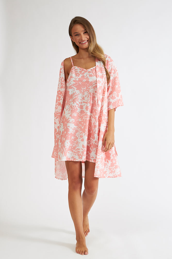 Harmony - Ρόμπα Σταυρωτή Εμπριμέ Cotton Ποπλίνα Peach