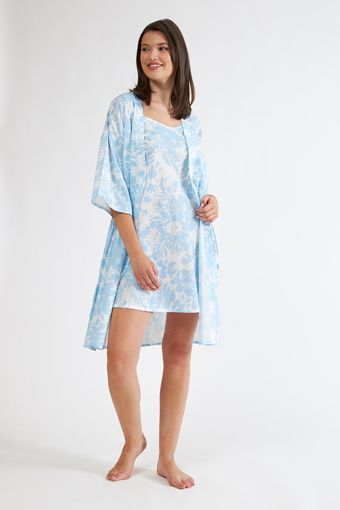Harmony - Ρόμπα Σταυρωτή Εμπριμέ Cotton Ποπλίνα Ciel