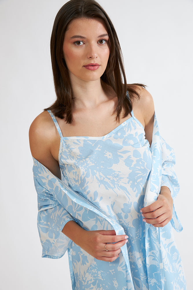 Harmony - Ρόμπα Σταυρωτή Εμπριμέ Cotton Ποπλίνα Ciel