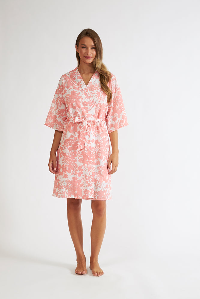 Harmony - Ρόμπα Σταυρωτή Εμπριμέ Cotton Ποπλίνα Peach
