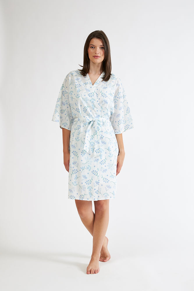 Harmony - Ρόμπα Εμπριμέ Cotton Ποπλίνα Σταυρωτή  Ciel