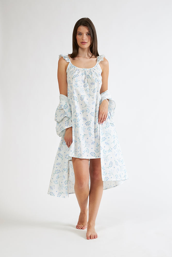 Harmony - Ρόμπα Εμπριμέ Cotton Ποπλίνα Σταυρωτή  Ciel