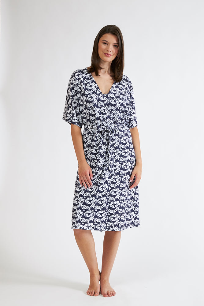 Harmony - Ρόμπα Εμπριμέ Σταυρωτή Cotton Modal  Blue