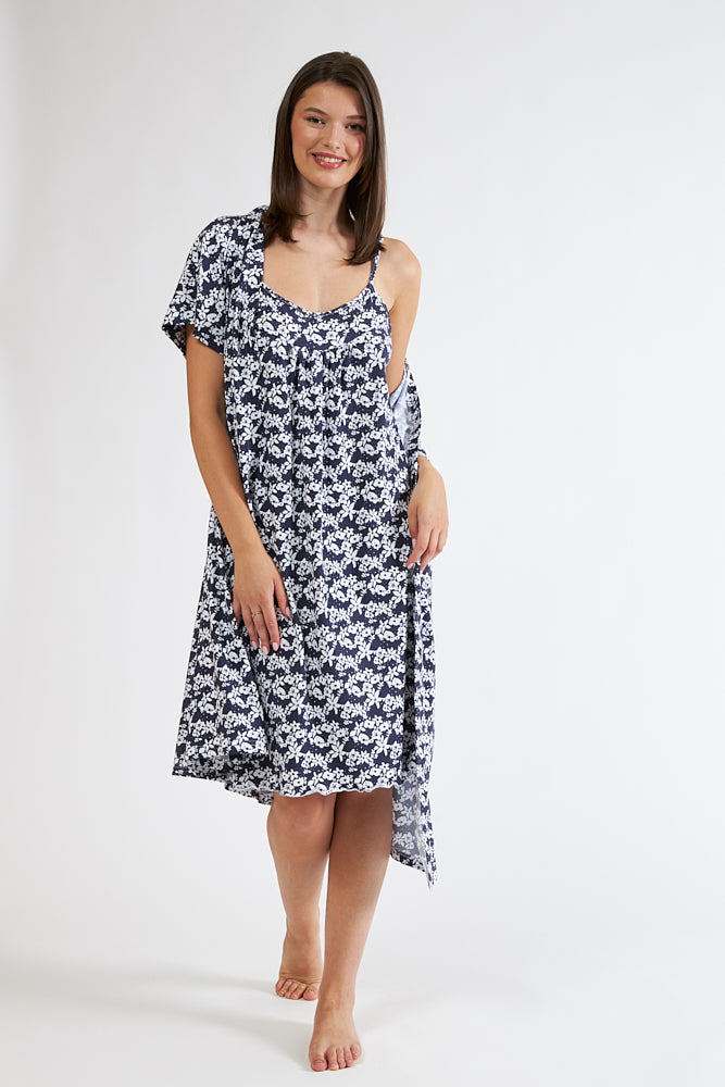 Harmony - Ρόμπα Εμπριμέ Σταυρωτή Cotton Modal  Blue